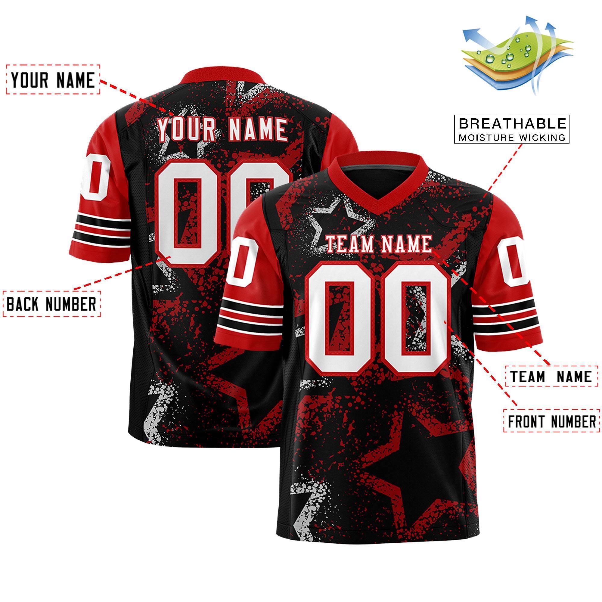 Individuell personalisiertes, authentisches Fußballtrikot mit Sternmuster-Design Individuell personalisiertes, authentisches Fußballtrikot mit Sternmuster-Design