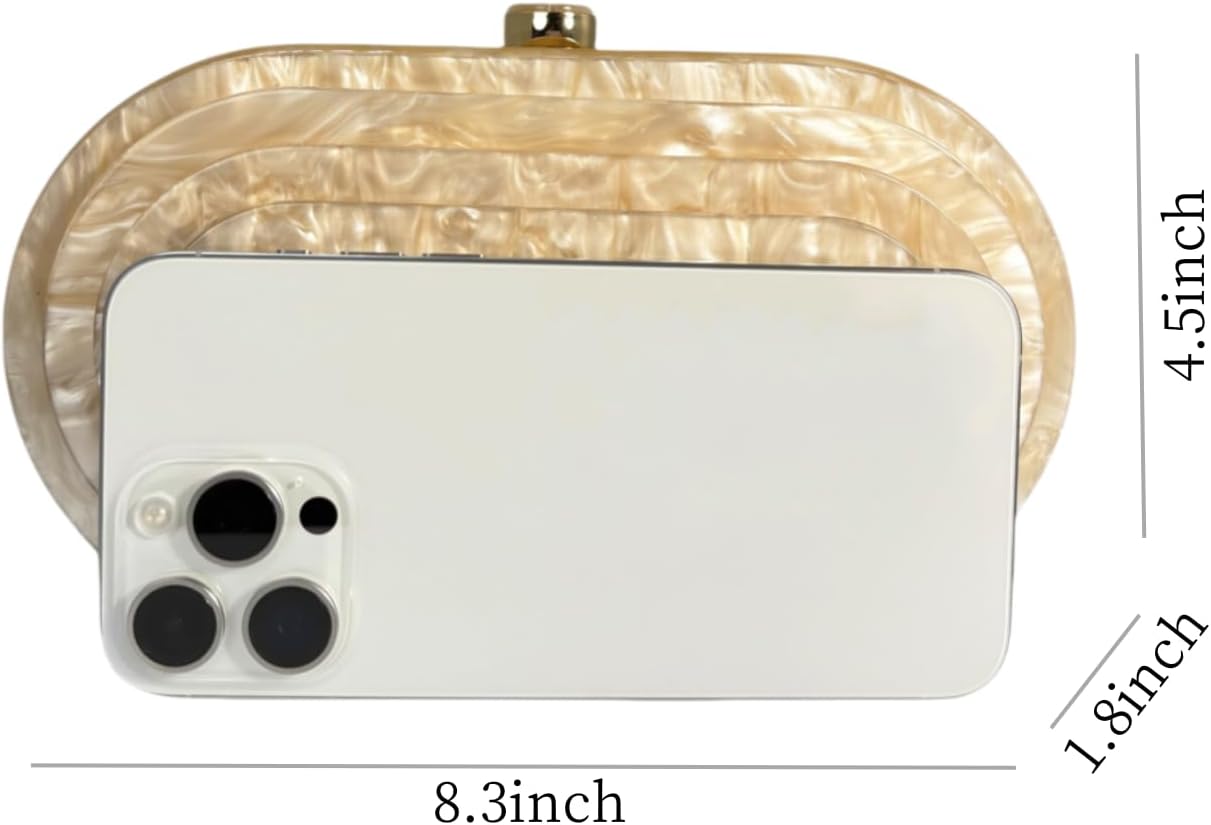 Women's Beige Acrylic Shell Clutch with Gold Chain