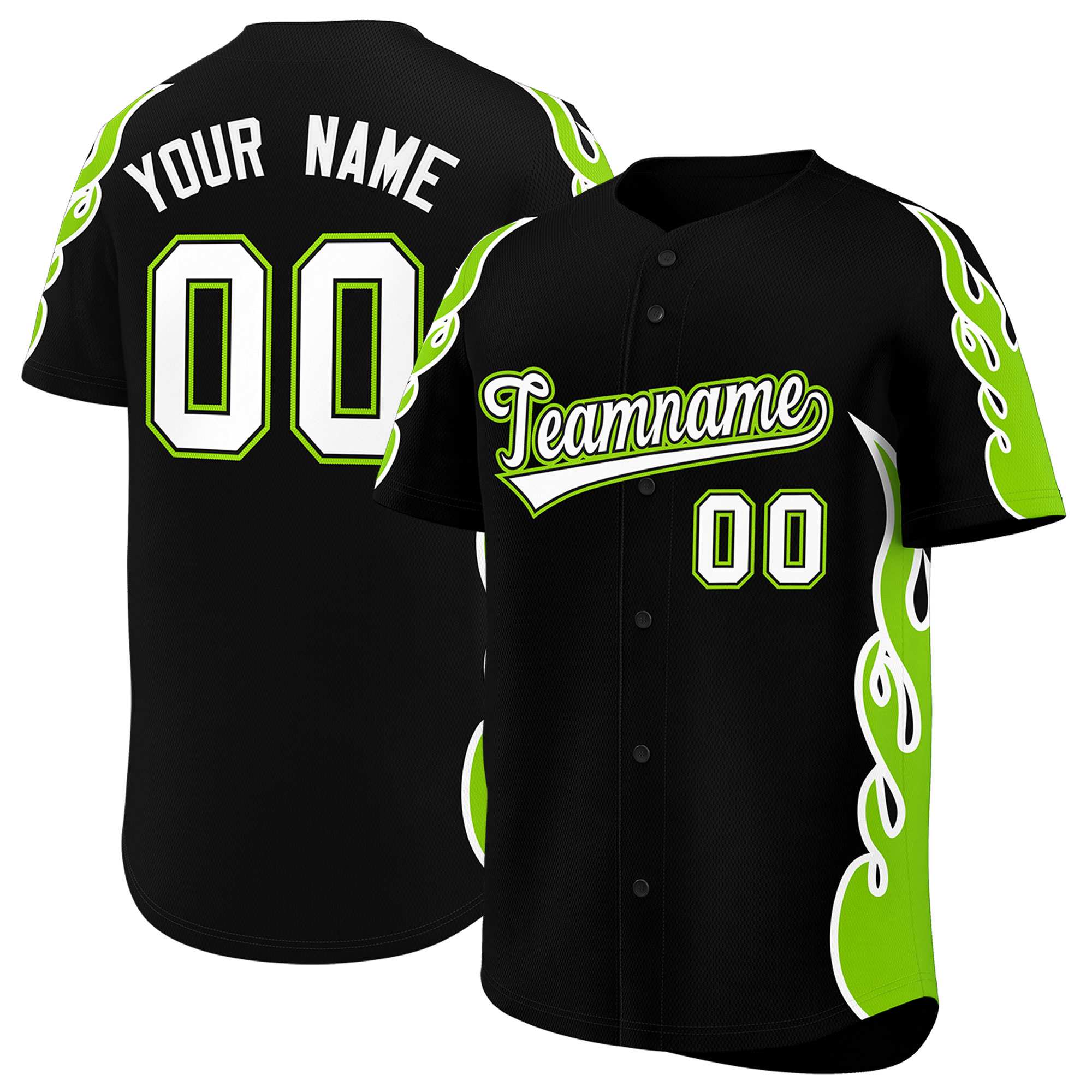 Benutzerdefiniertes Baseball-Trikot mit Seitenflammen-Umrissmuster für Sportuniformen