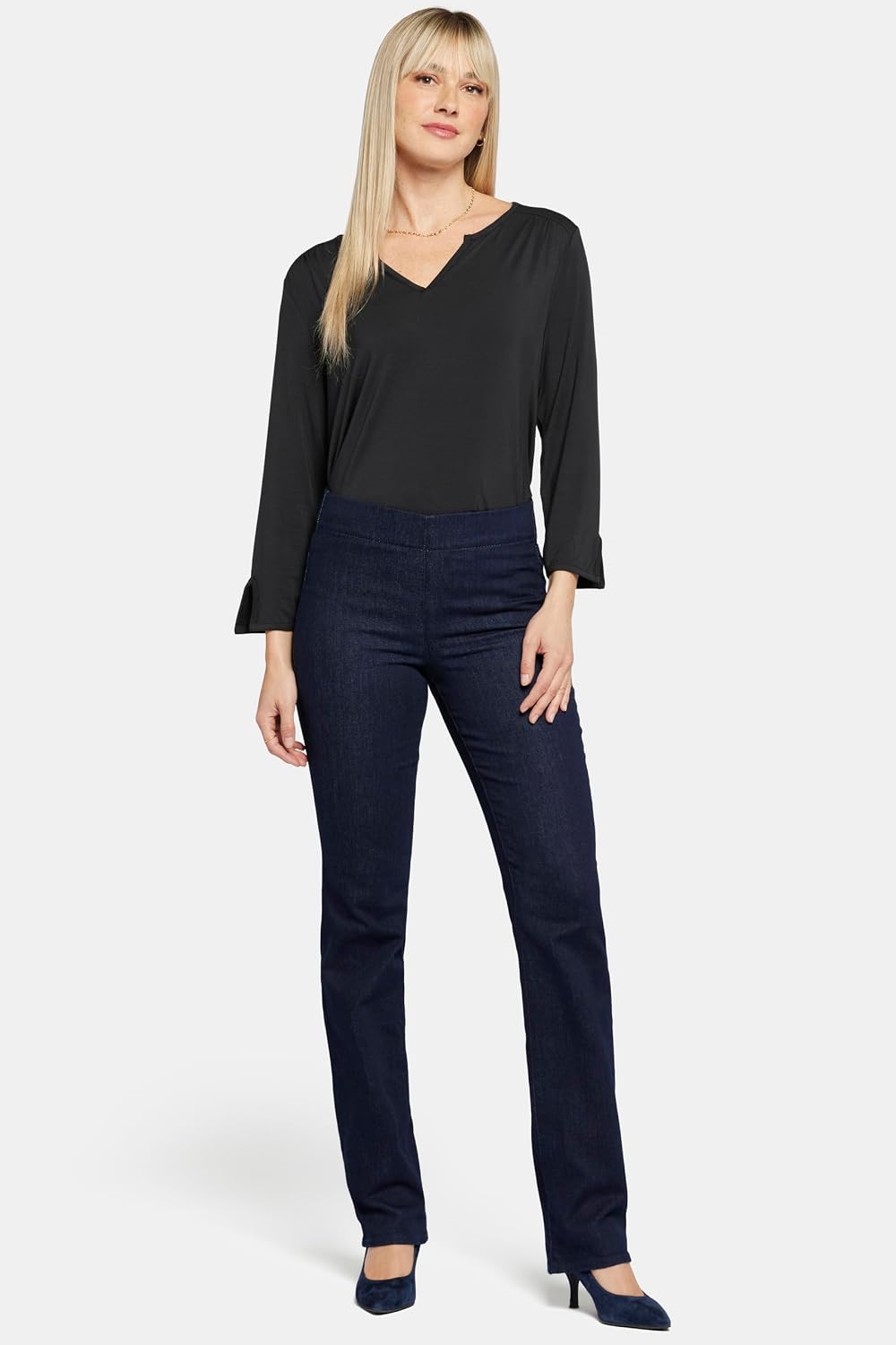 Women's Pull On Straight Leg Jeans Dark Wash Petite