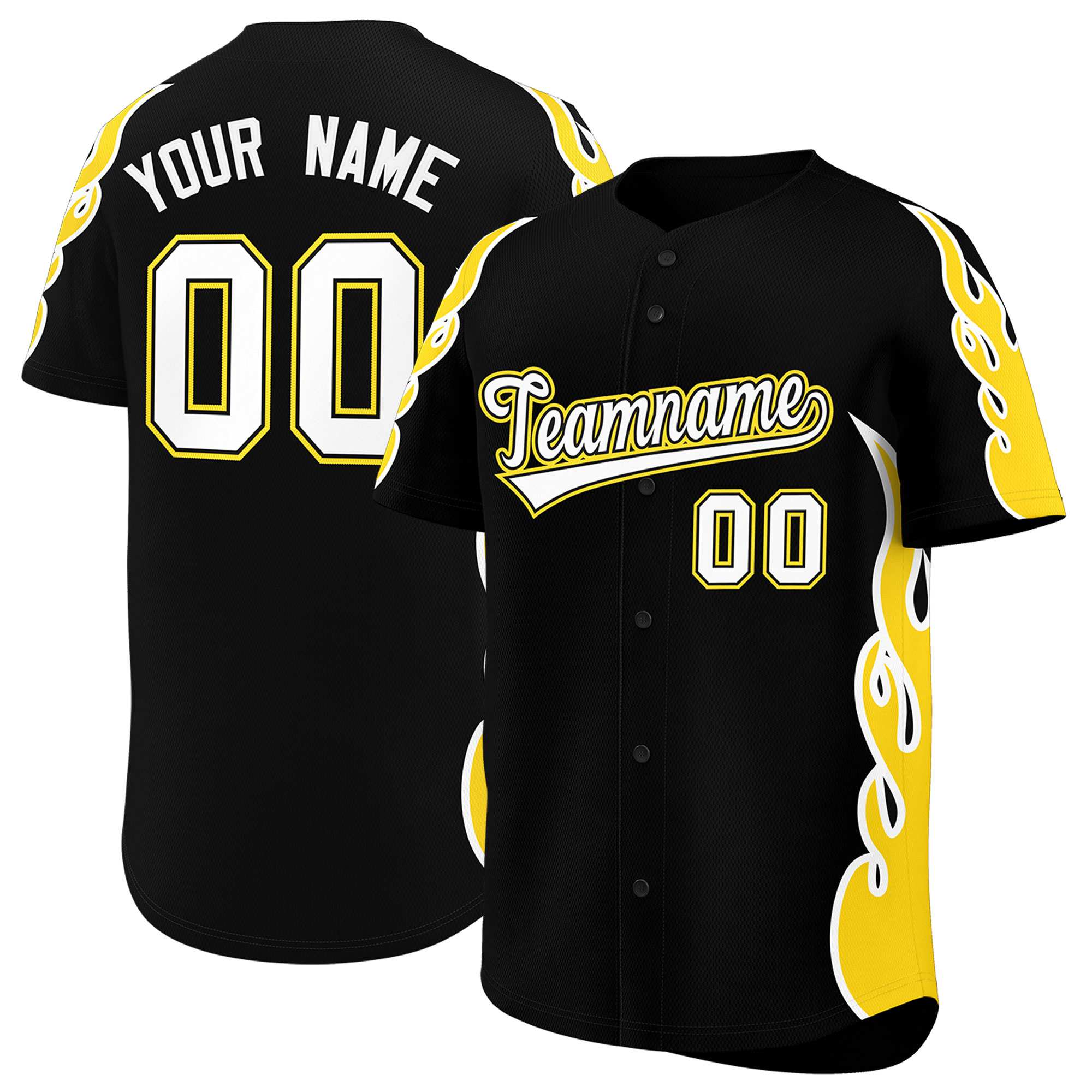 Benutzerdefiniertes Baseball-Trikot mit Seitenflammen-Umrissmuster für Sportuniformen