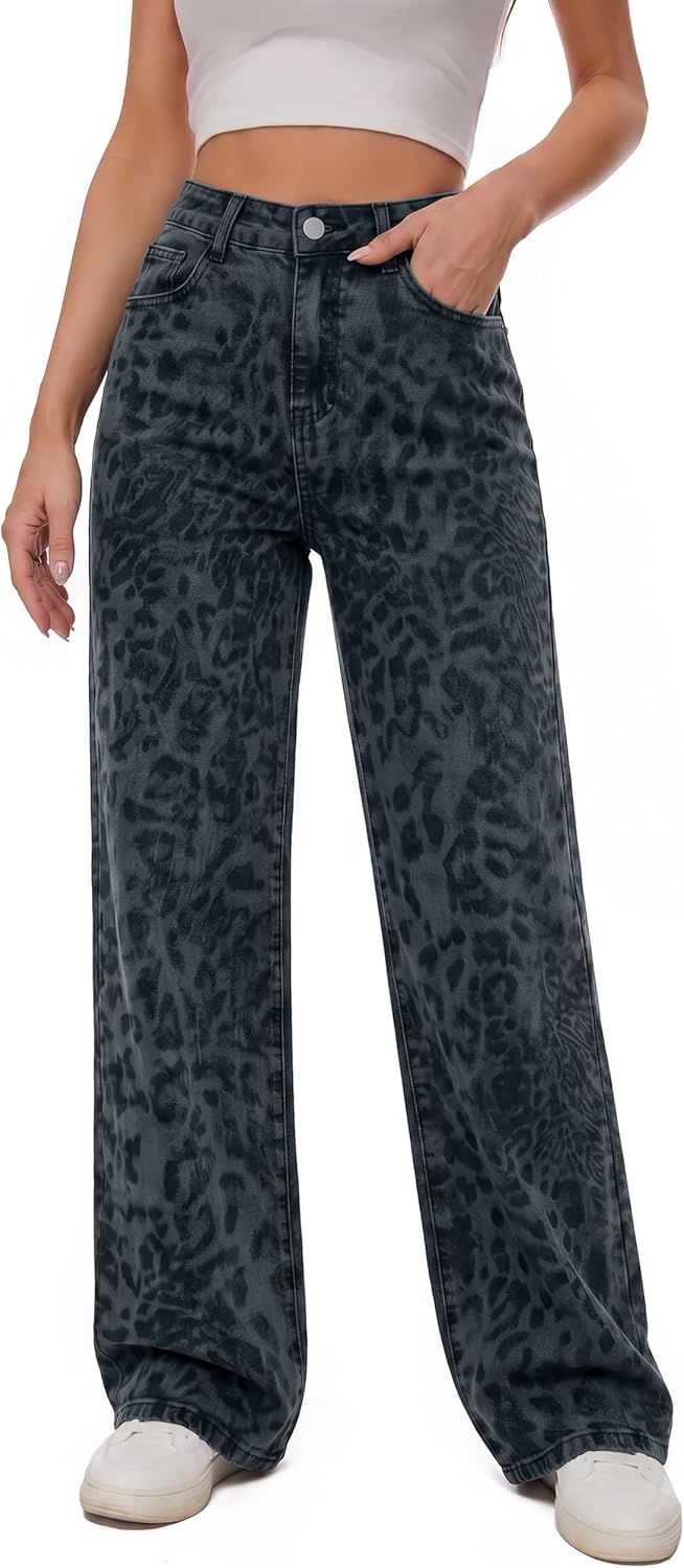Women's Leopard Print Wide Leg Pants Summer Lightweight Straight Trousers Trendy Retro Women's Leopard Print Wide Leg Pants Summer Lightweight Straight Trousers Trendy Retro