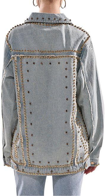 Women's Gold Studded Oversized Denim Jacket Light Wash