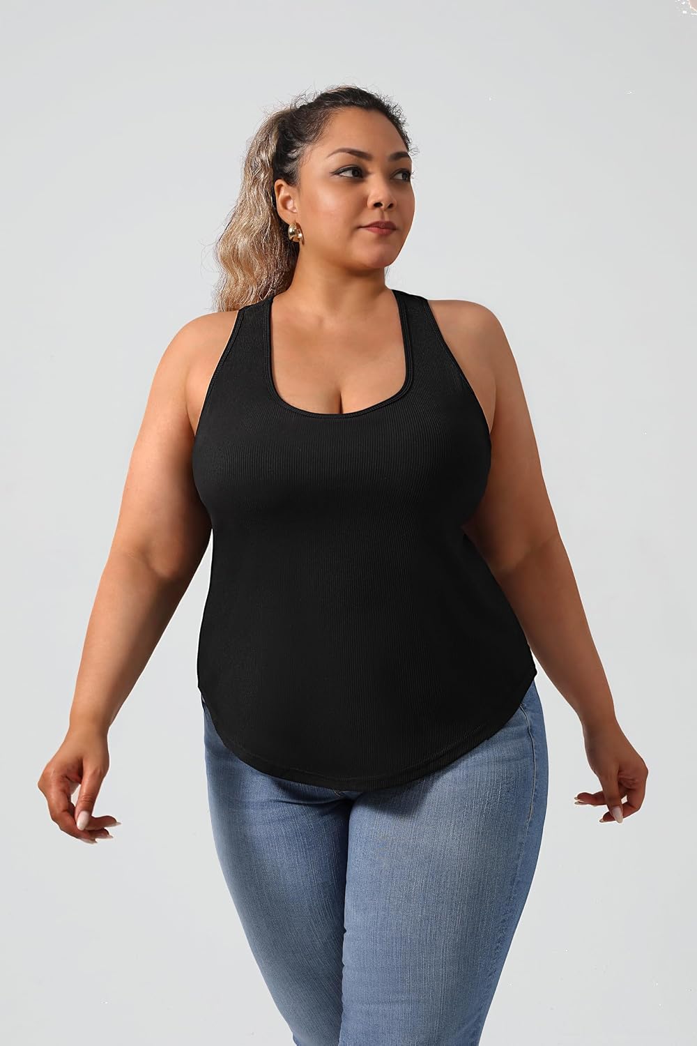 Women's Plus Size Ribbed Racerback Tank Black