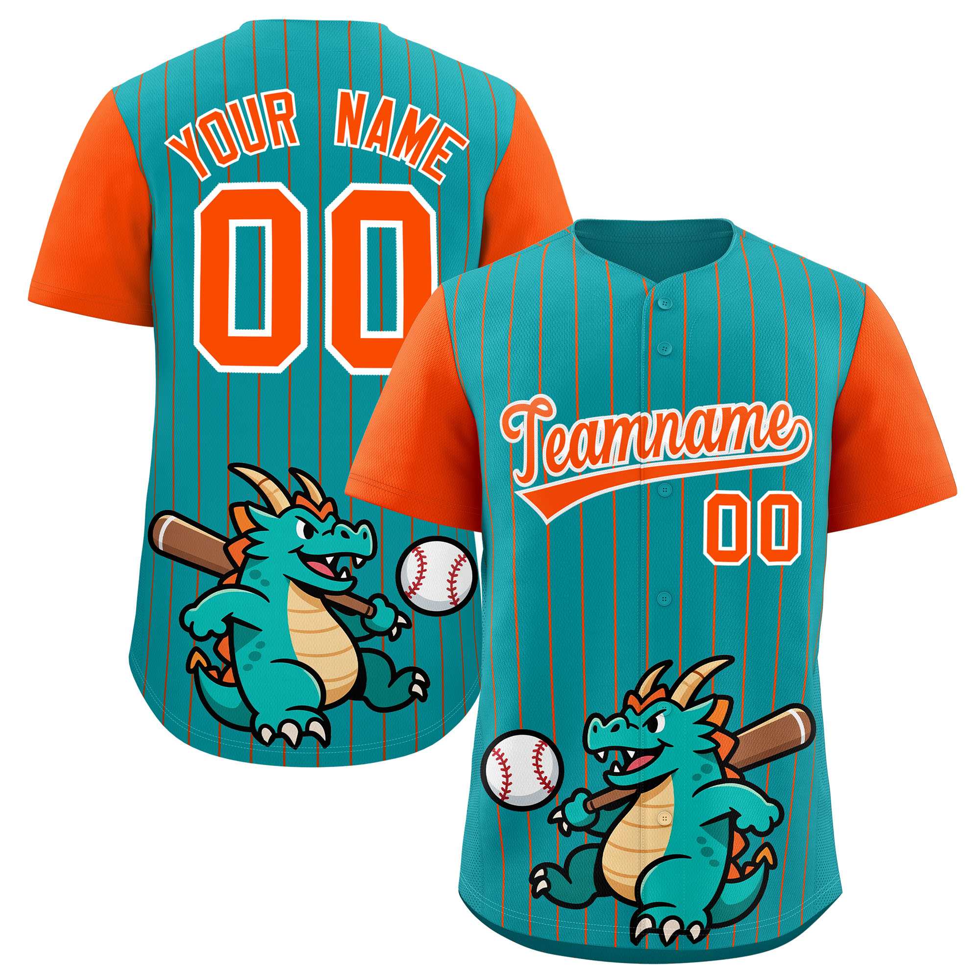 Authentisches Baseball-Trikot mit individuellem Streifen-Tiere-Graffiti-Muster, Raglanärmeln