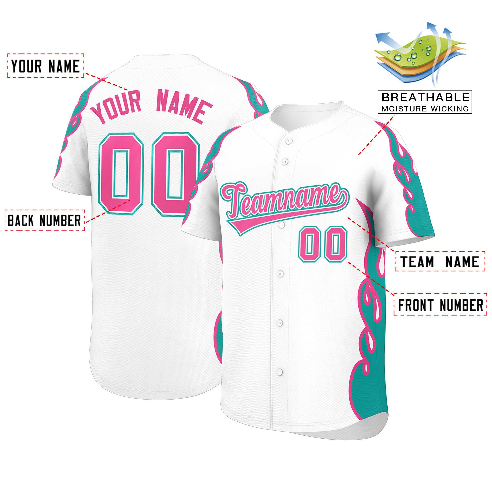 Benutzerdefiniertes Baseball-Trikot mit Seitenflammen-Umrissmuster für Sportuniformen