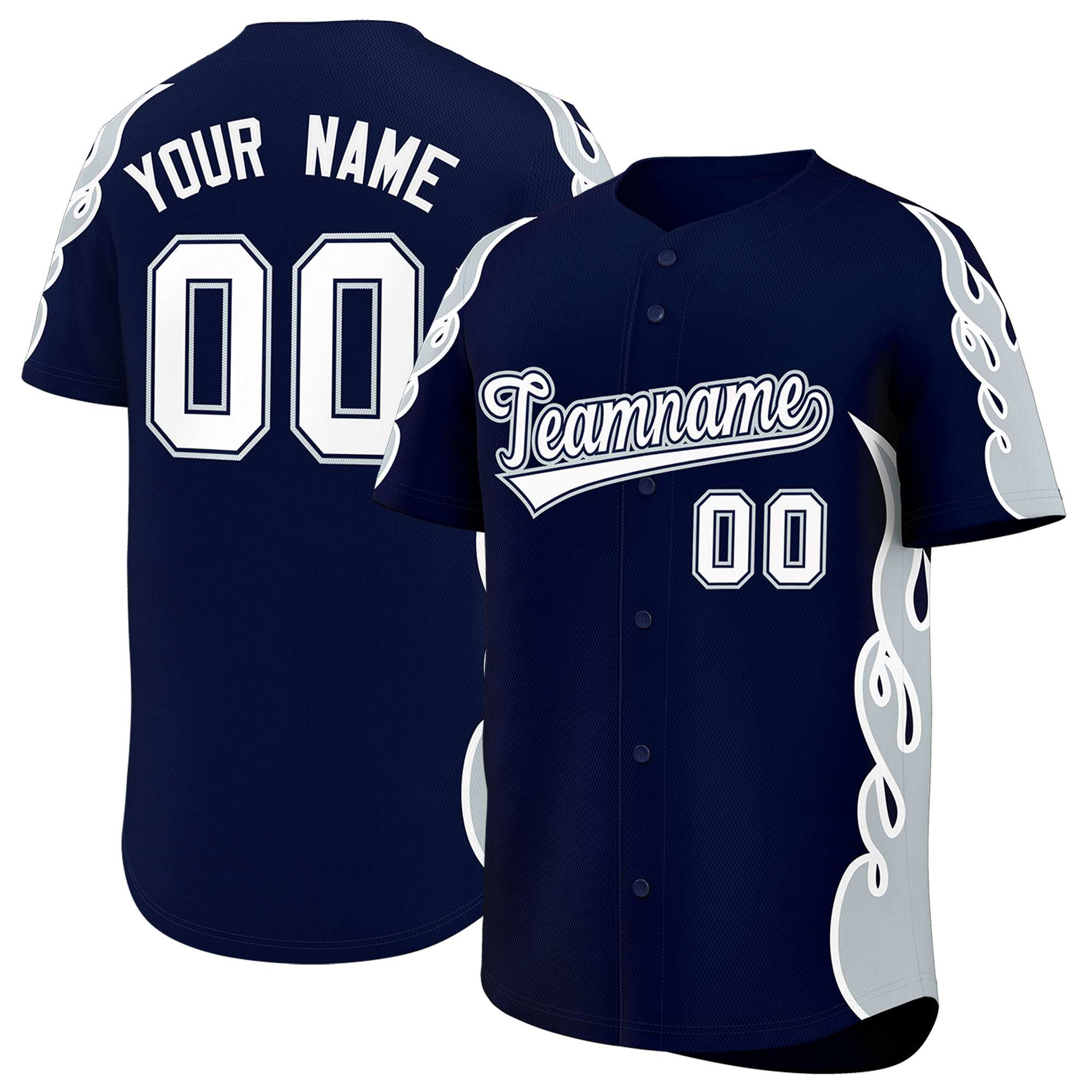Benutzerdefiniertes Baseball-Trikot mit Seitenflammen-Umrissmuster für Sportuniformen