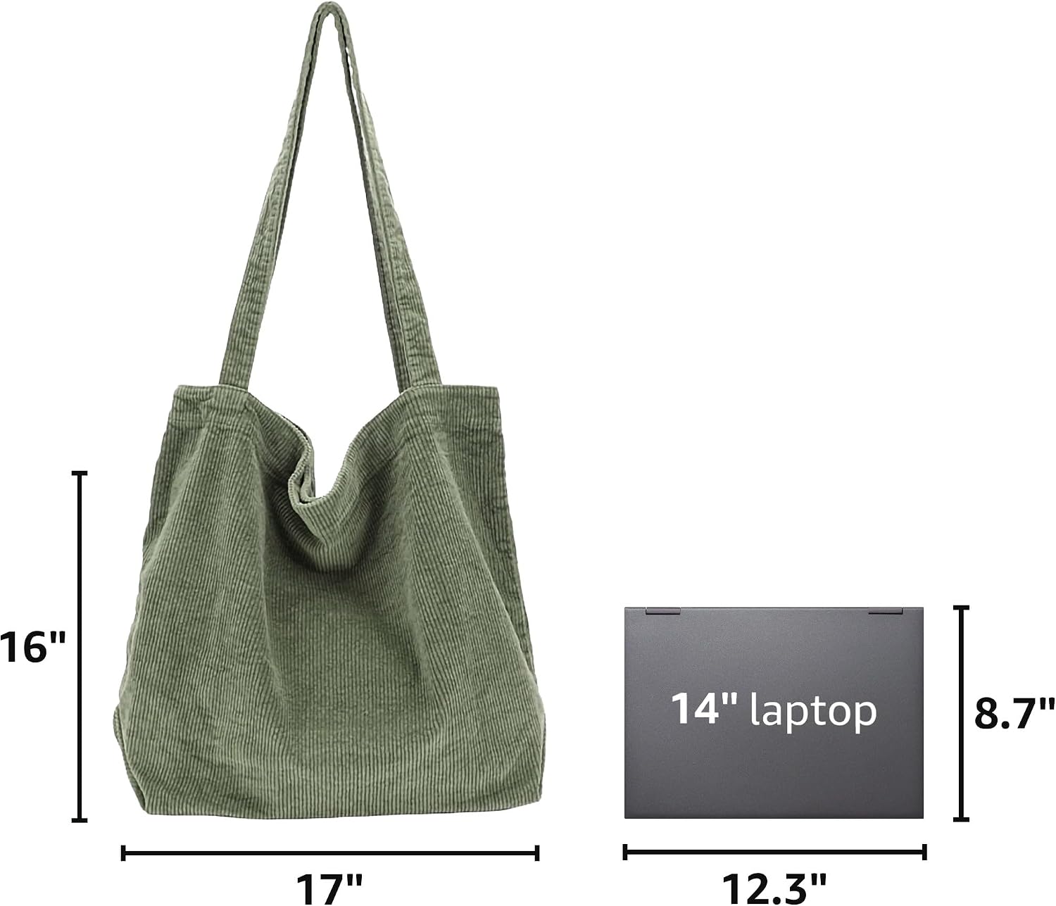Women's Corduroy Tote Bag Olive Green