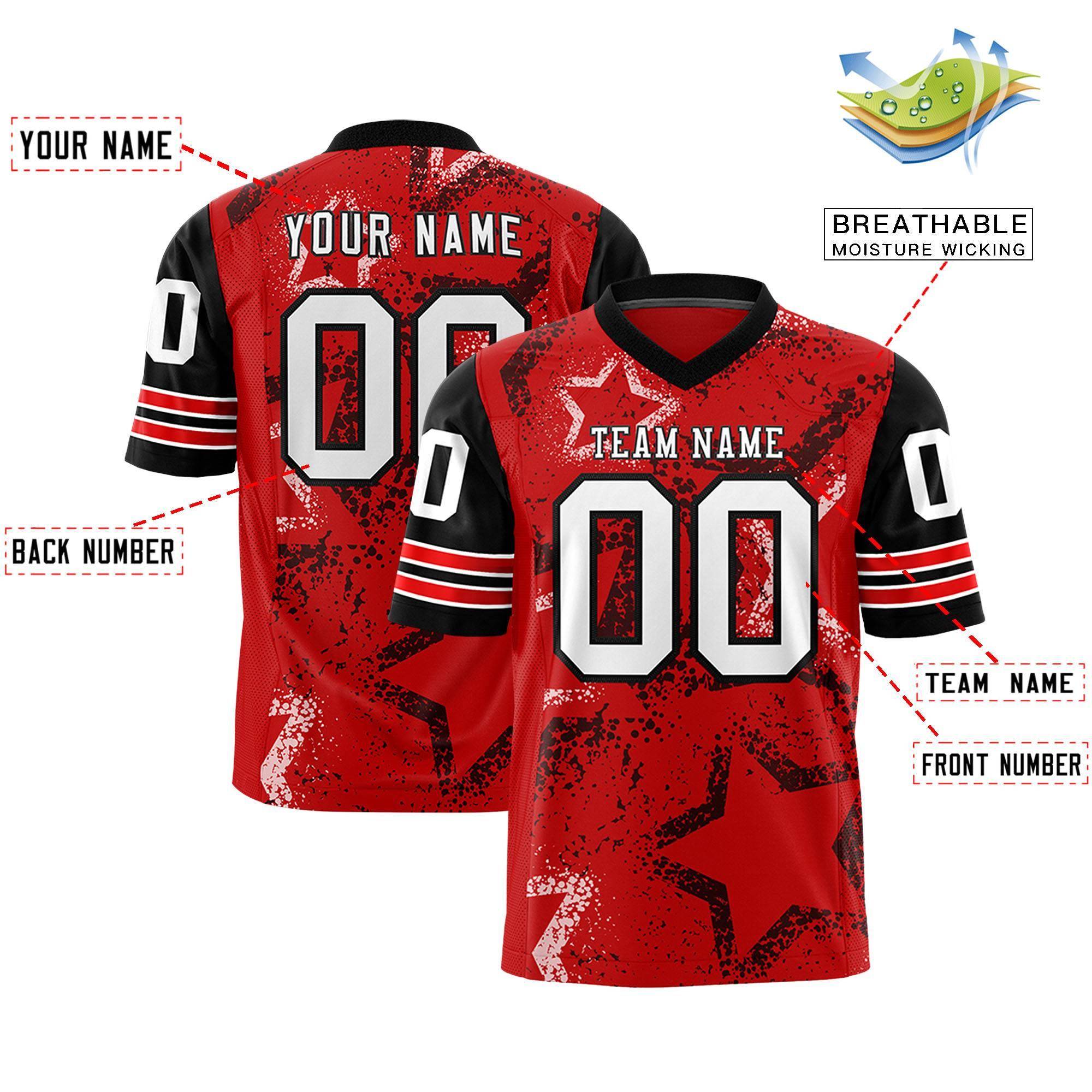 Individuell personalisiertes, authentisches Fußballtrikot mit Sternmuster-Design Individuell personalisiertes, authentisches Fußballtrikot mit Sternmuster-Design