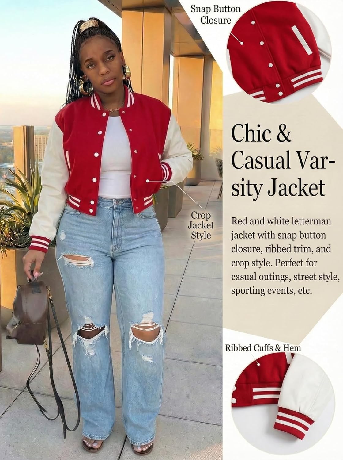 Women Denim Distressed Jacket Puff Sleeve Ripped Pockets Vintage Washed Classic Button Up Cropped Destroyed Jean Coat