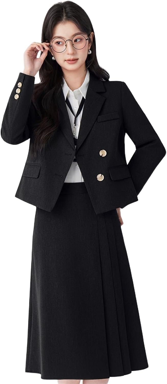 Short Sleeve Blazer Set Women's Summer Office Uniform Workwear