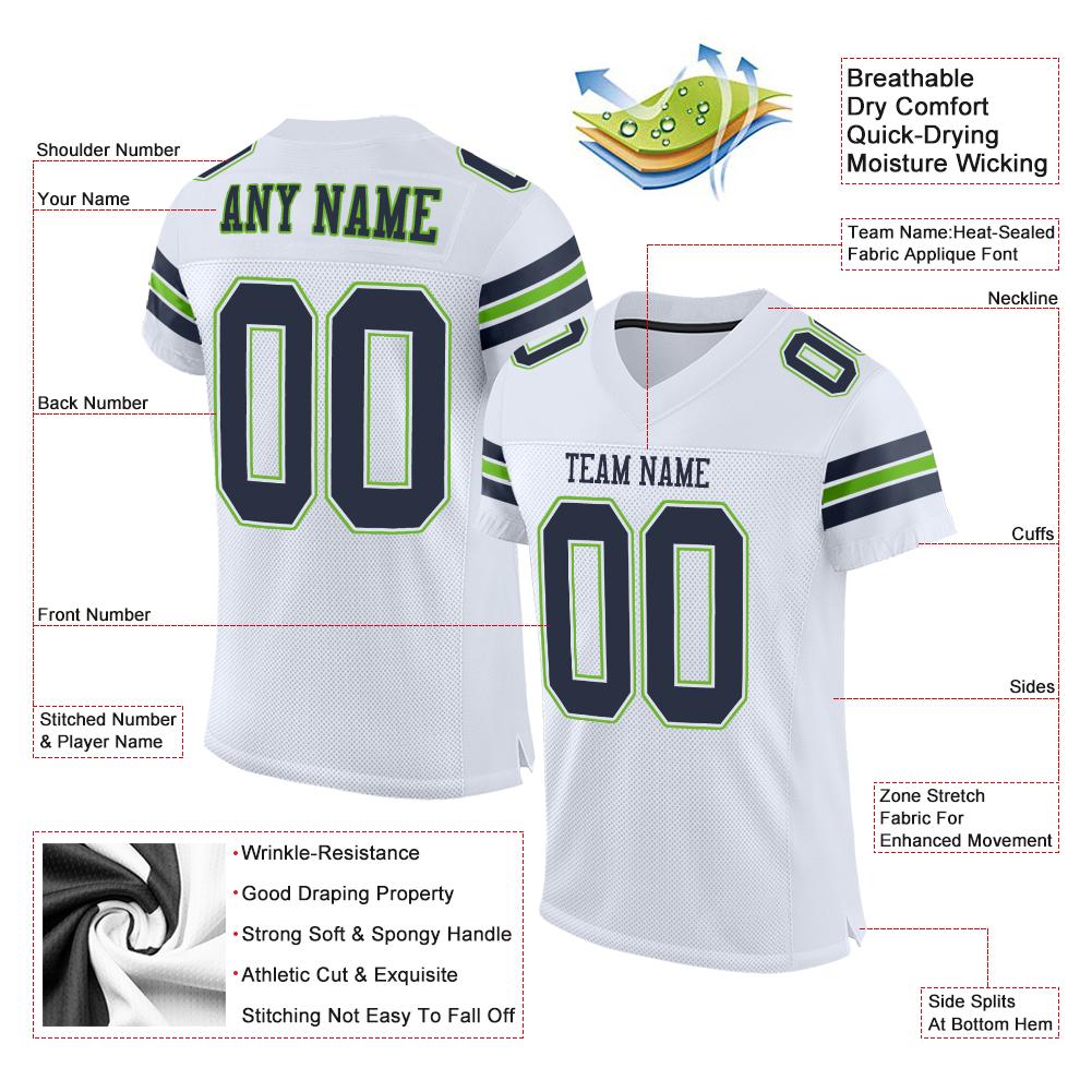 Maßgeschneidertes authentisches Mesh-Fußballtrikot im klassischen Marine-Neongrün-Stil