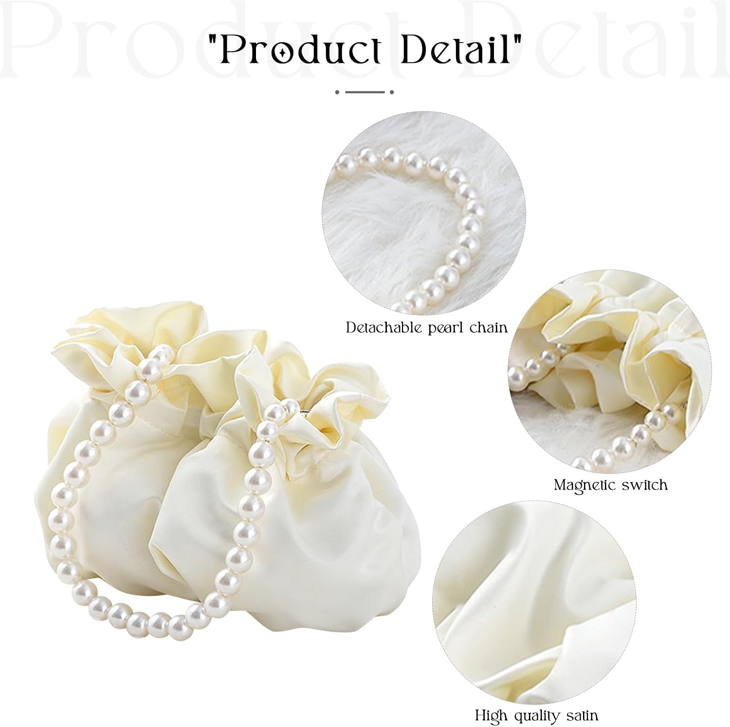 Women's Satin Drawstring Evening Bag with Pearl Chain