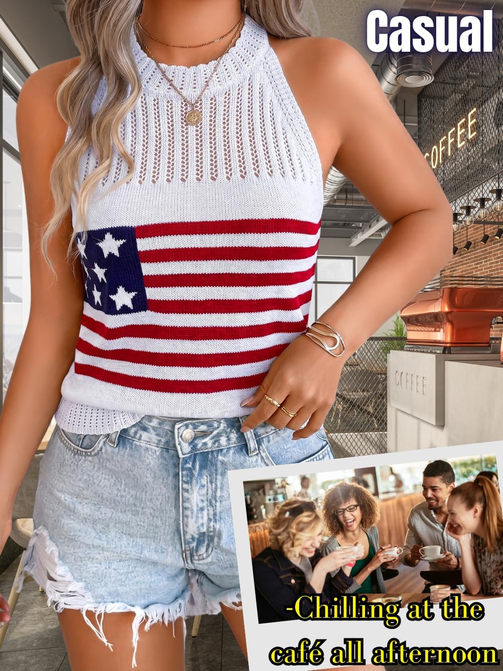 Women's Halter Neck Crochet Sweater Tank