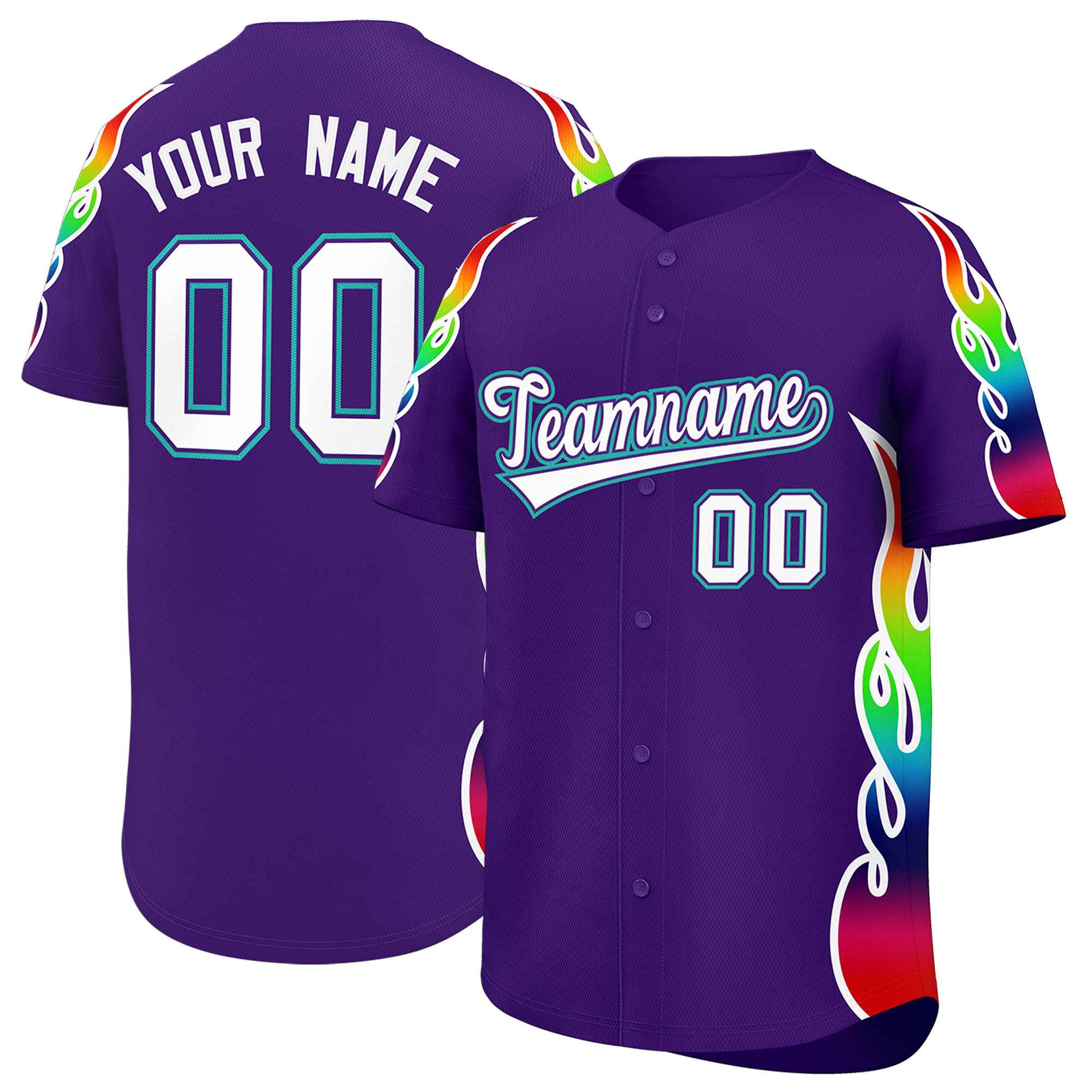 Benutzerdefiniertes Graffiti-Muster, personalisierter mehrfarbiger Flammendruck, authentisches Baseball-Trikot