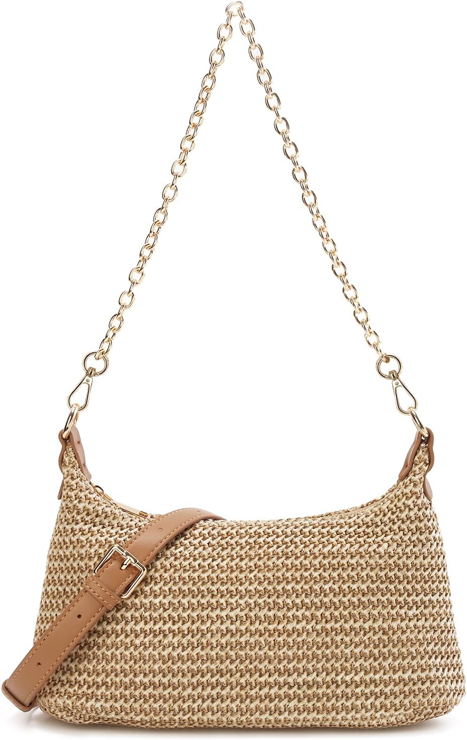 Women's Straw Woven Crossbody Bag with Chain Strap Women's Straw Woven Crossbody Bag with Chain Strap