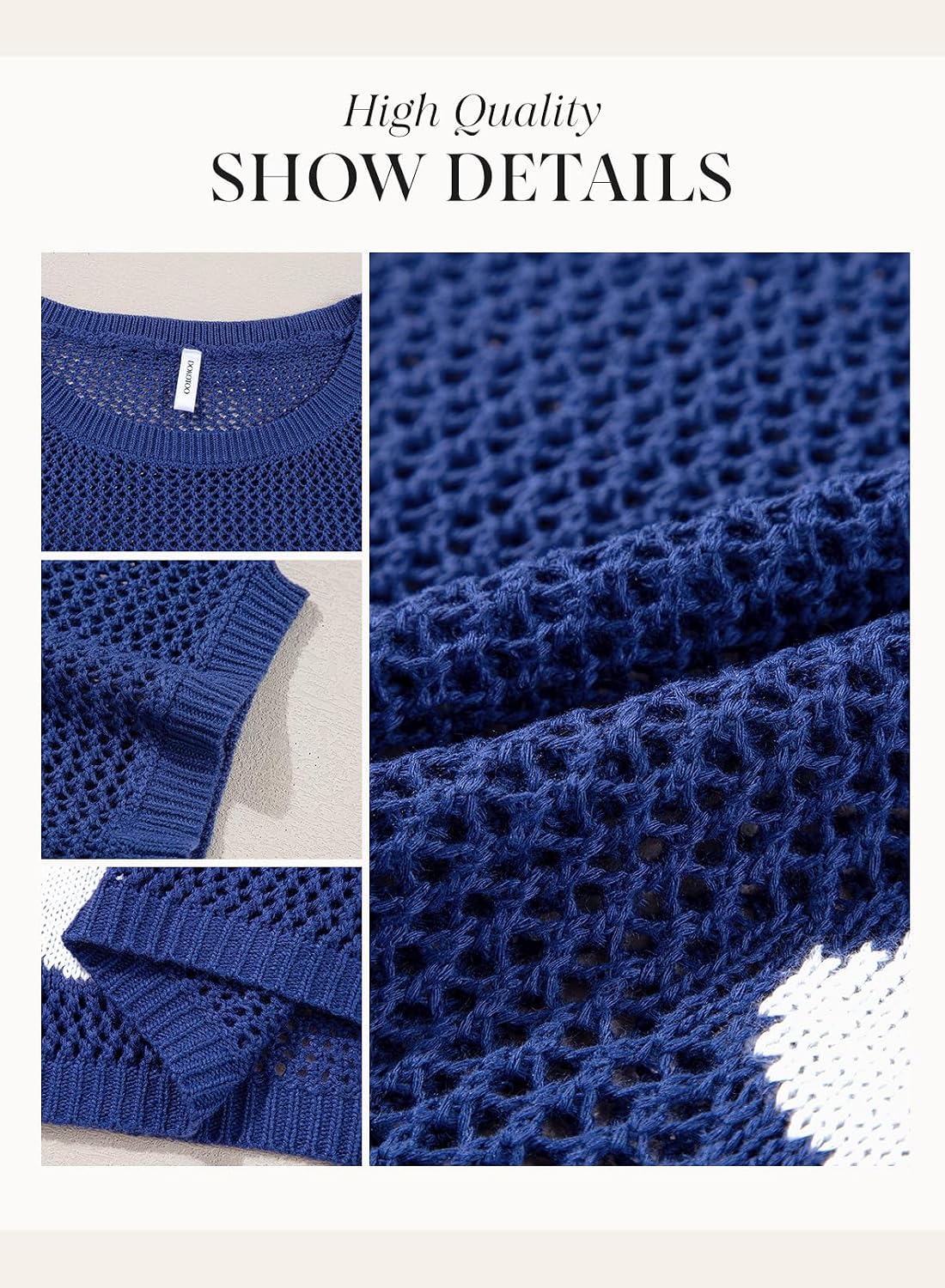 Women's Blue Floral Open Knit Pullover Sweater Women's Blue Floral Open Knit Pullover Sweater