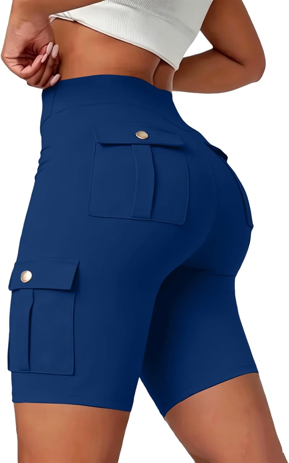 Workout Shorts Women Cargo Tummy Control Biker with Pockets High waisted multi button suited for gym workouts and daily casual errands