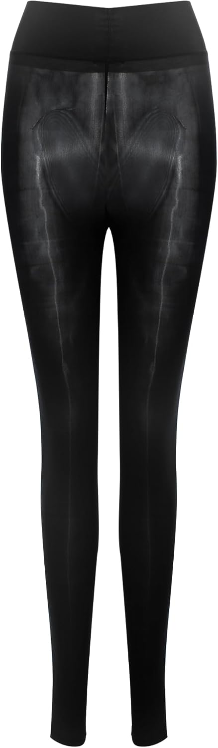 Women's High Waist Sheer Glossy Leggings (Black)