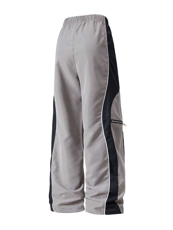 Lockere, gerade Freizeithose für Herren mit kontrastierenden Streifen, Kordelzug am Bund, Reißverschlussverzierung, weitem Beinstil, mit Buchstabenetikett, geeignet für Freizeit-, Outdoor-, Abend-Date- und Sommerkleidung Lockere, gerade Freizeithose für Herren mit kontrastierenden Streifen, Kordelzug am Bund, Reißverschlussverzierung, weitem Beinstil, mit Buchstabenetikett, geeignet für Freizeit-, Outdoor-, Abend-Date- und Sommerkleidung