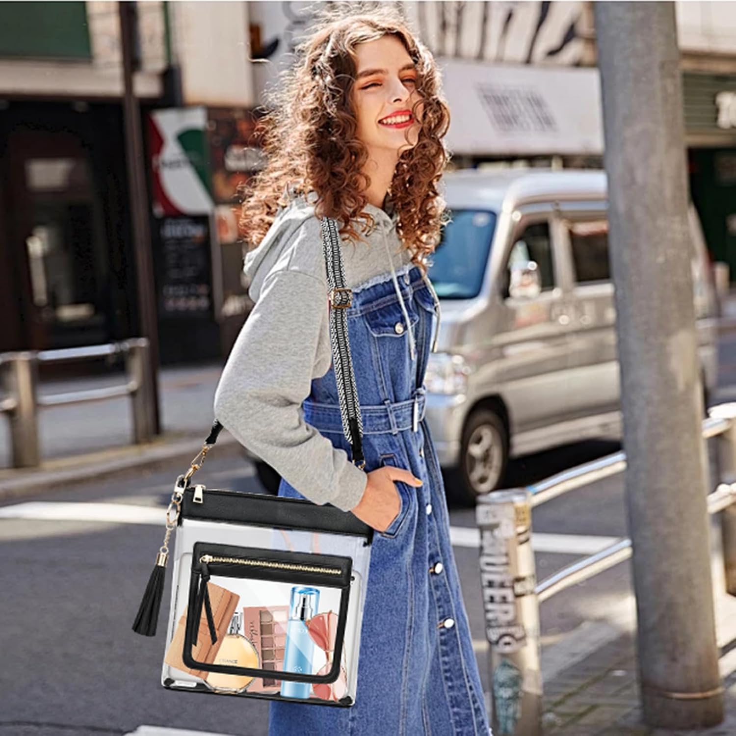 Women's Clear PVC Stadium Crossbody Bag Black Trim