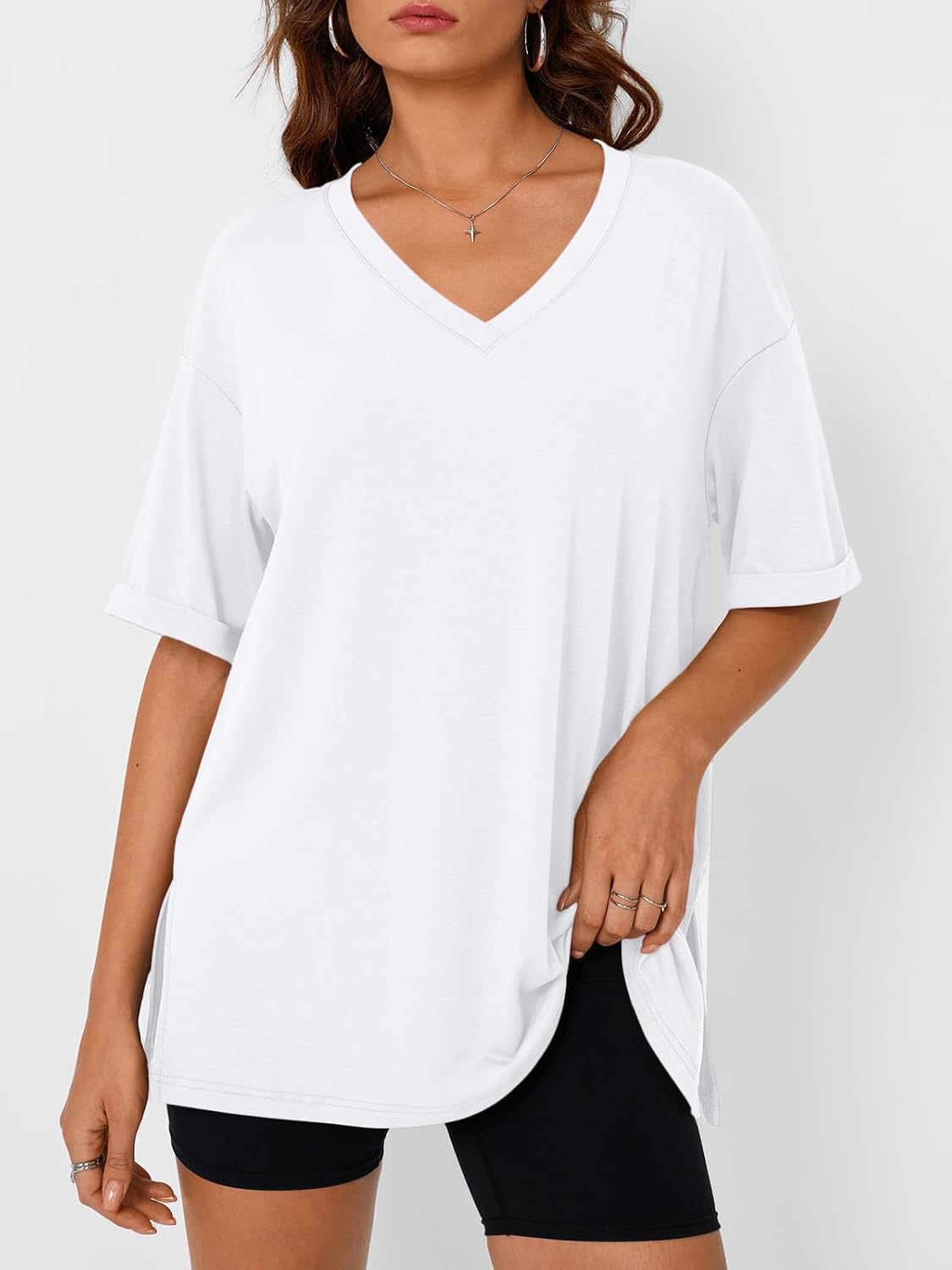 Plus Size Oversized V Neck Tshirt Breathable Workout Wear