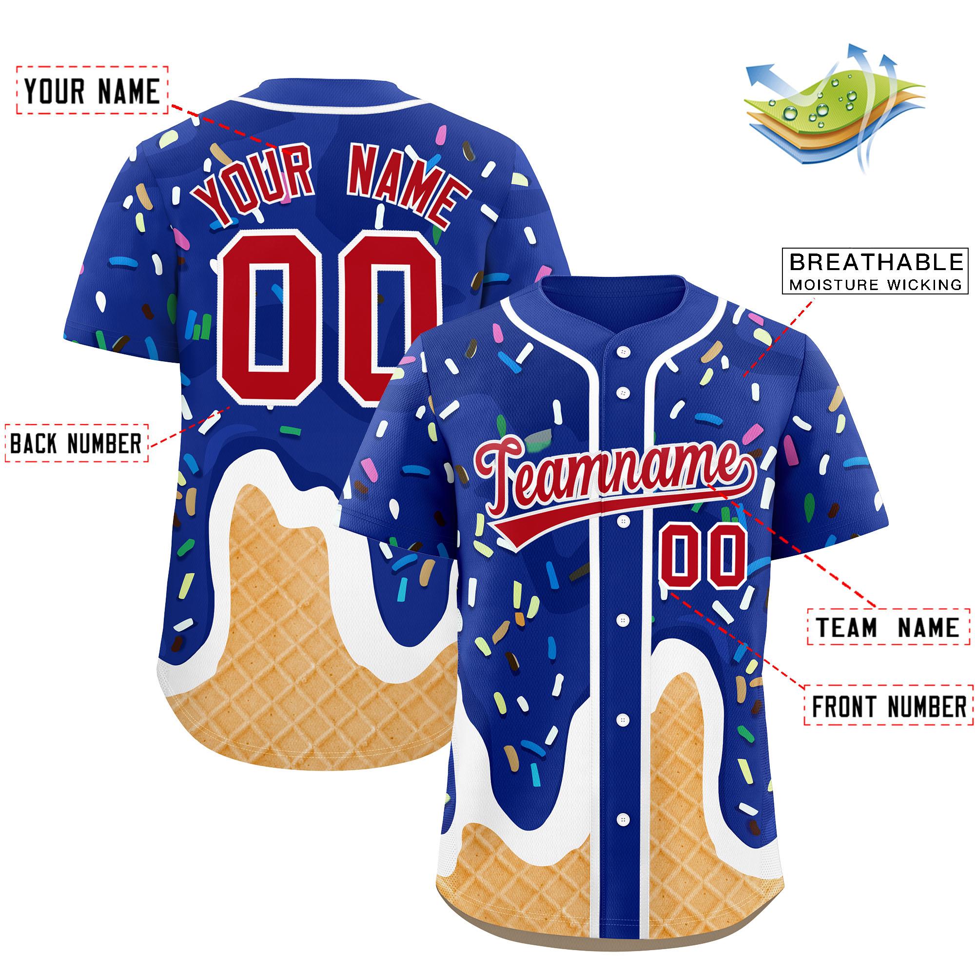 Benutzerdefiniertes Eistüte-Graffiti-Muster, modisches, authentisches Baseball-Trikot Benutzerdefiniertes Eistüte-Graffiti-Muster, modisches, authentisches Baseball-Trikot