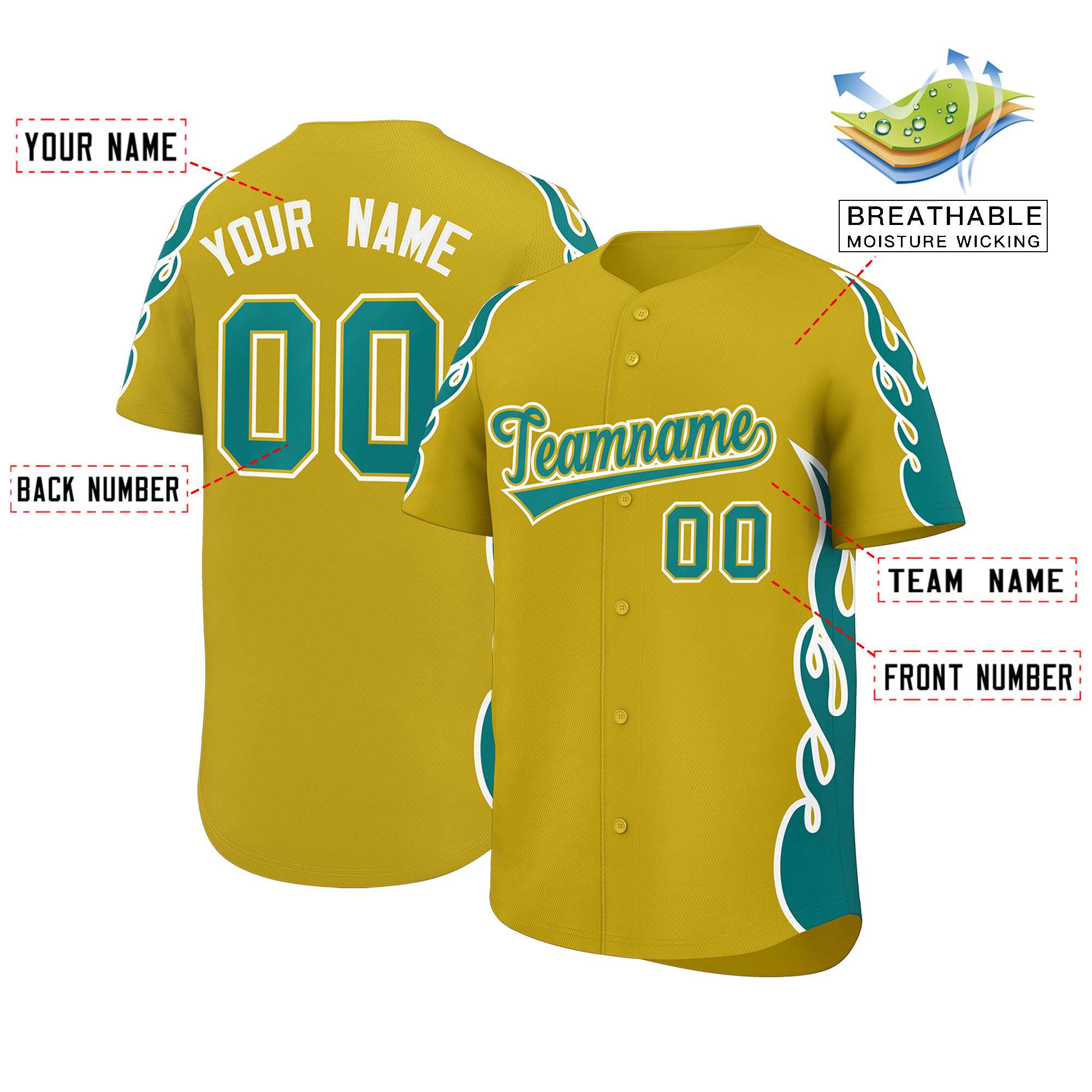 Benutzerdefiniertes Baseball-Trikot mit Seitenflammen-Umrissmuster für Sportuniformen