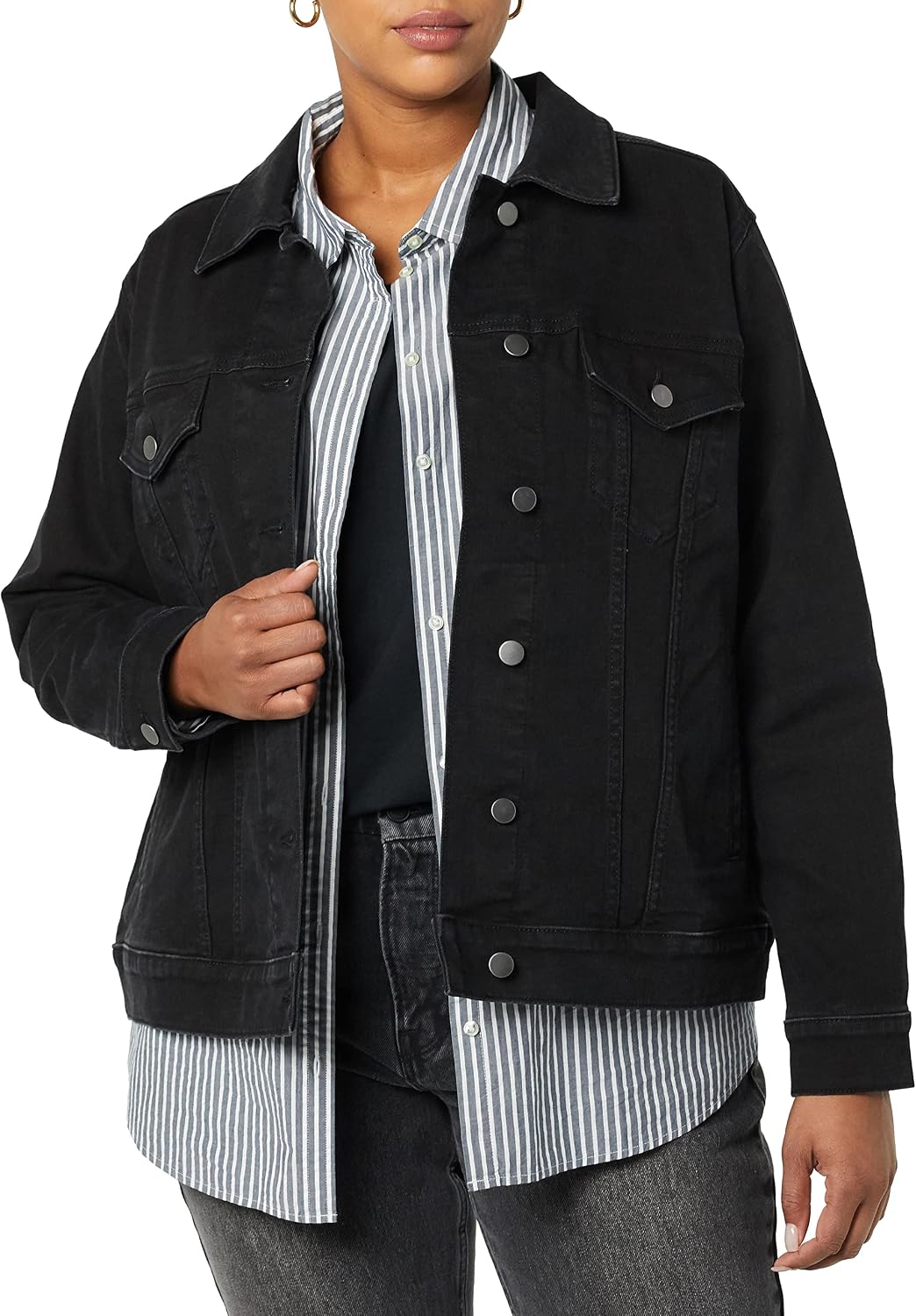 Women's Plus Size Classic Denim Trucker Jacket Black Wash