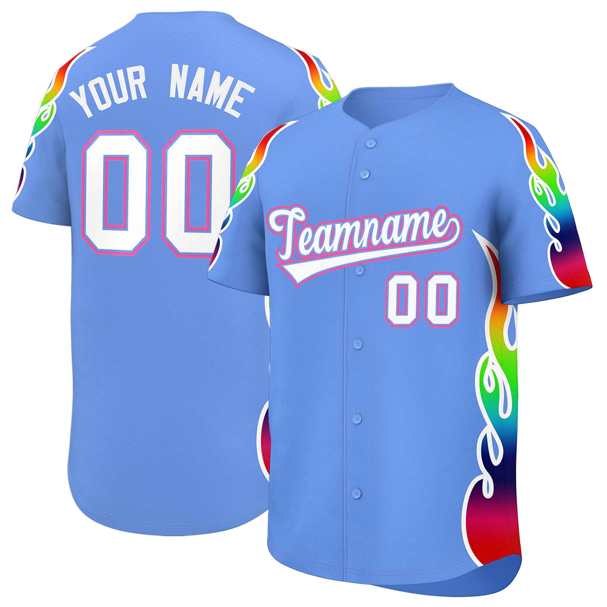 Benutzerdefiniertes Graffiti-Muster, personalisierter mehrfarbiger Flammendruck, authentisches Baseball-Trikot