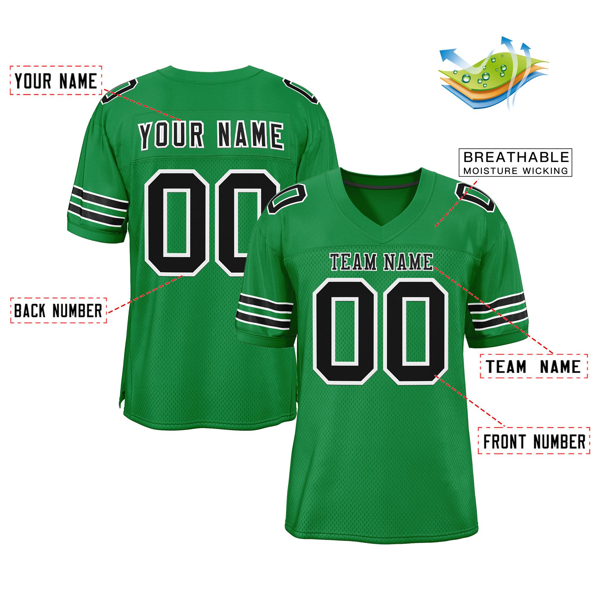 Maßgeschneidertes authentisches Mesh-Fußballtrikot im klassischen Grasgrün-Schwarz-Weiß-Stil