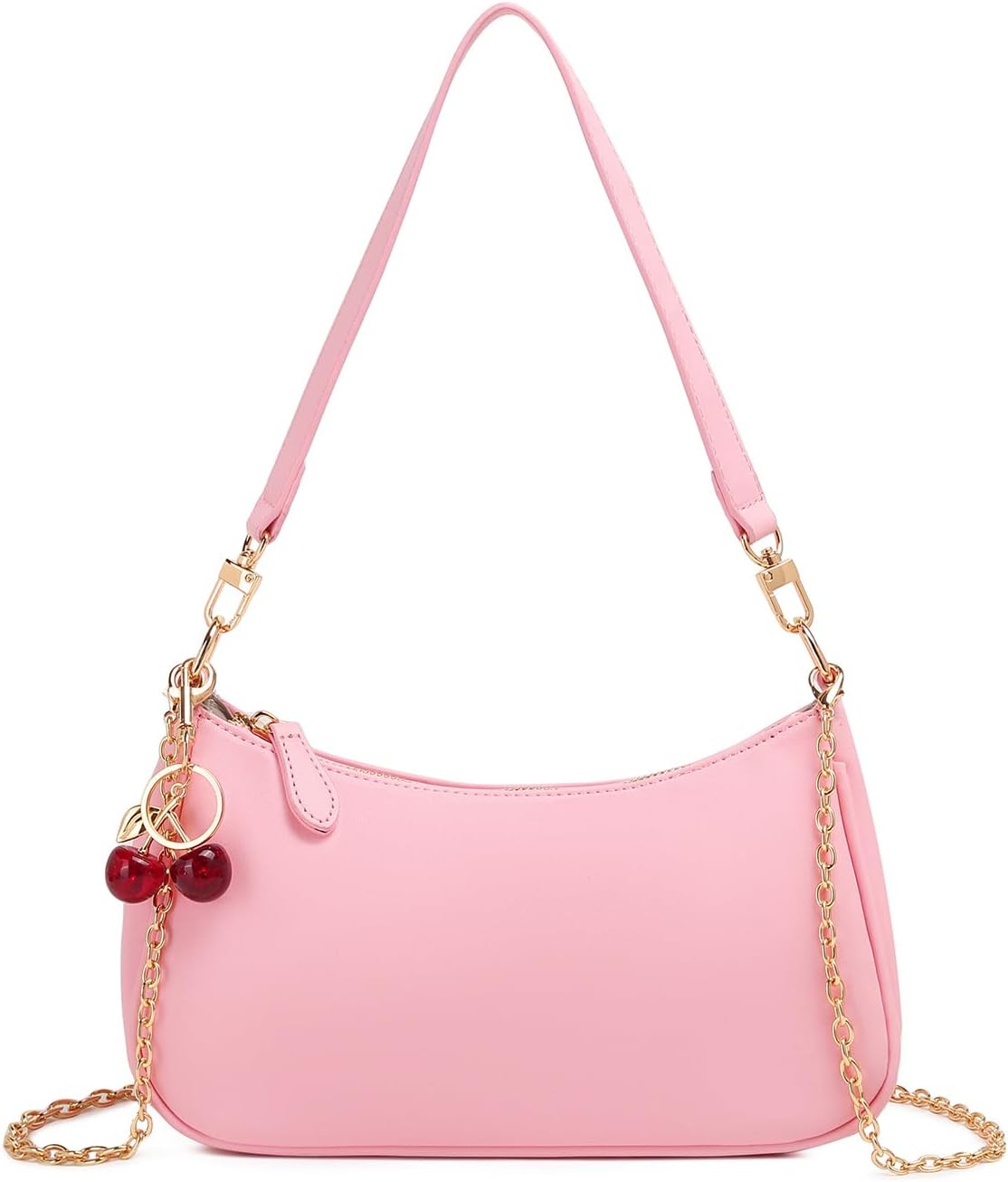 Women's PU Crescent Shoulder Bag Cherry Charm Pink