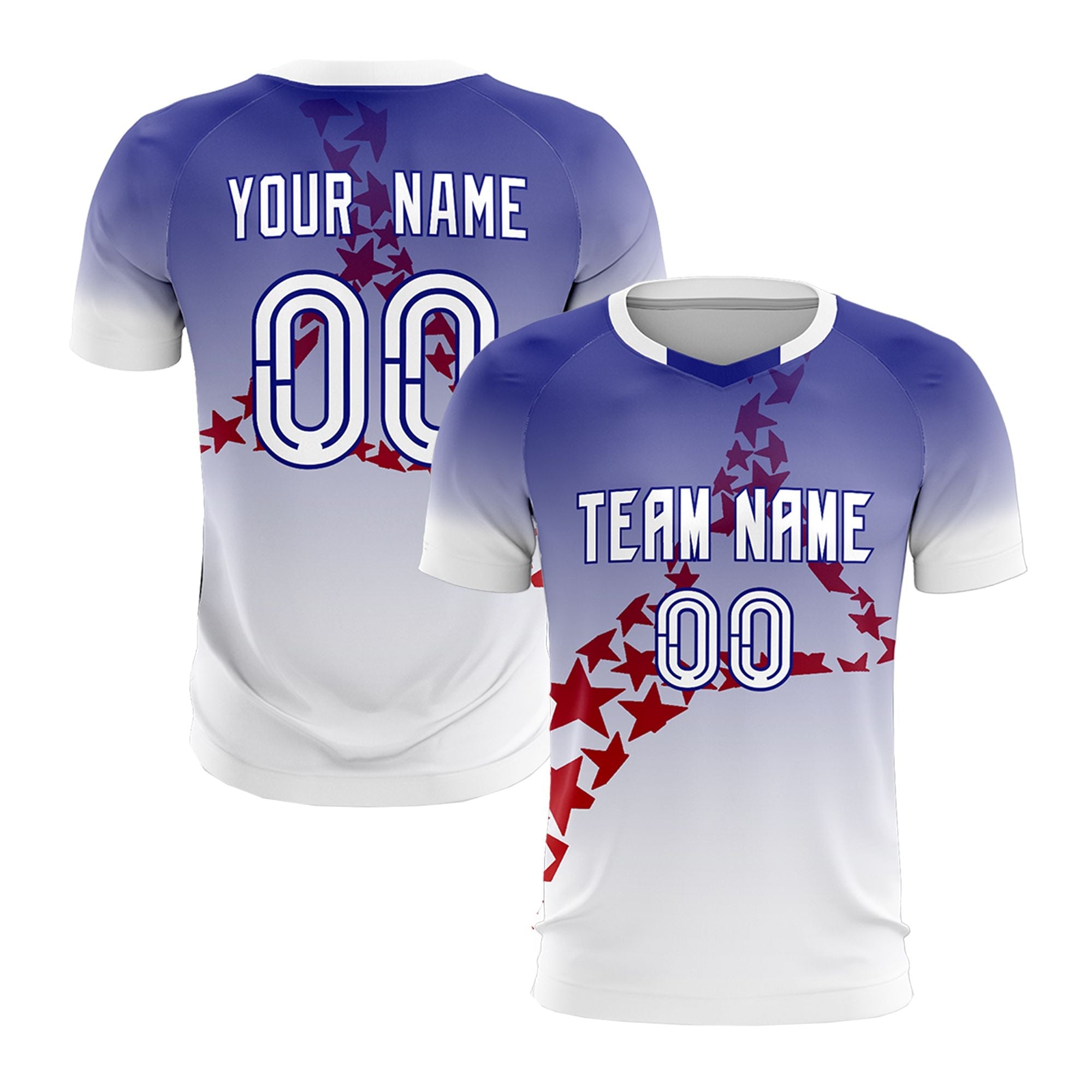 Benutzerdefinierte Royal Red America Star World Cup inspiriert drapierbaren Farbverlauf Mode-Fußball-Sets Trikot