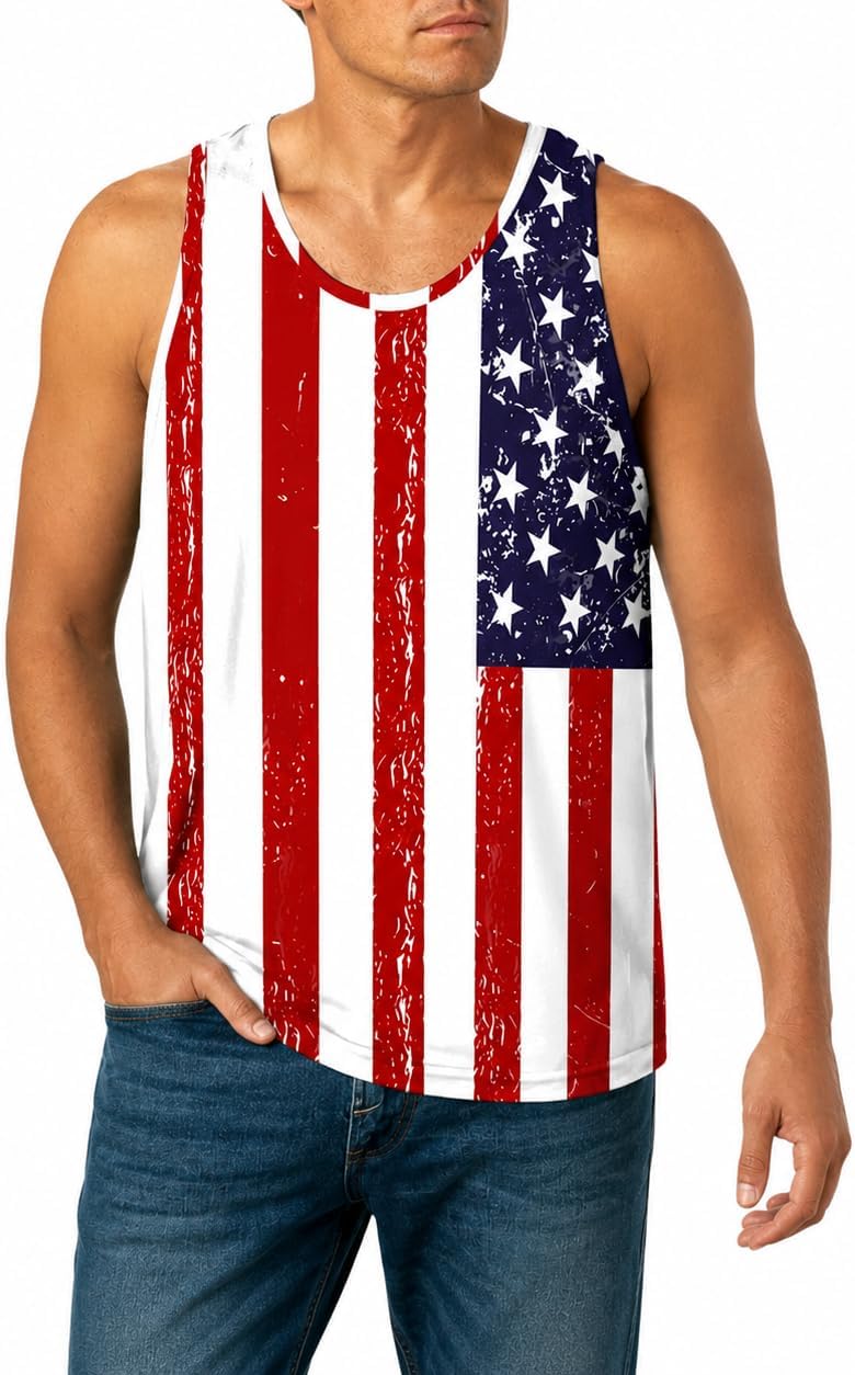 Men's American Flag Graphic Tank Top Red White Blue