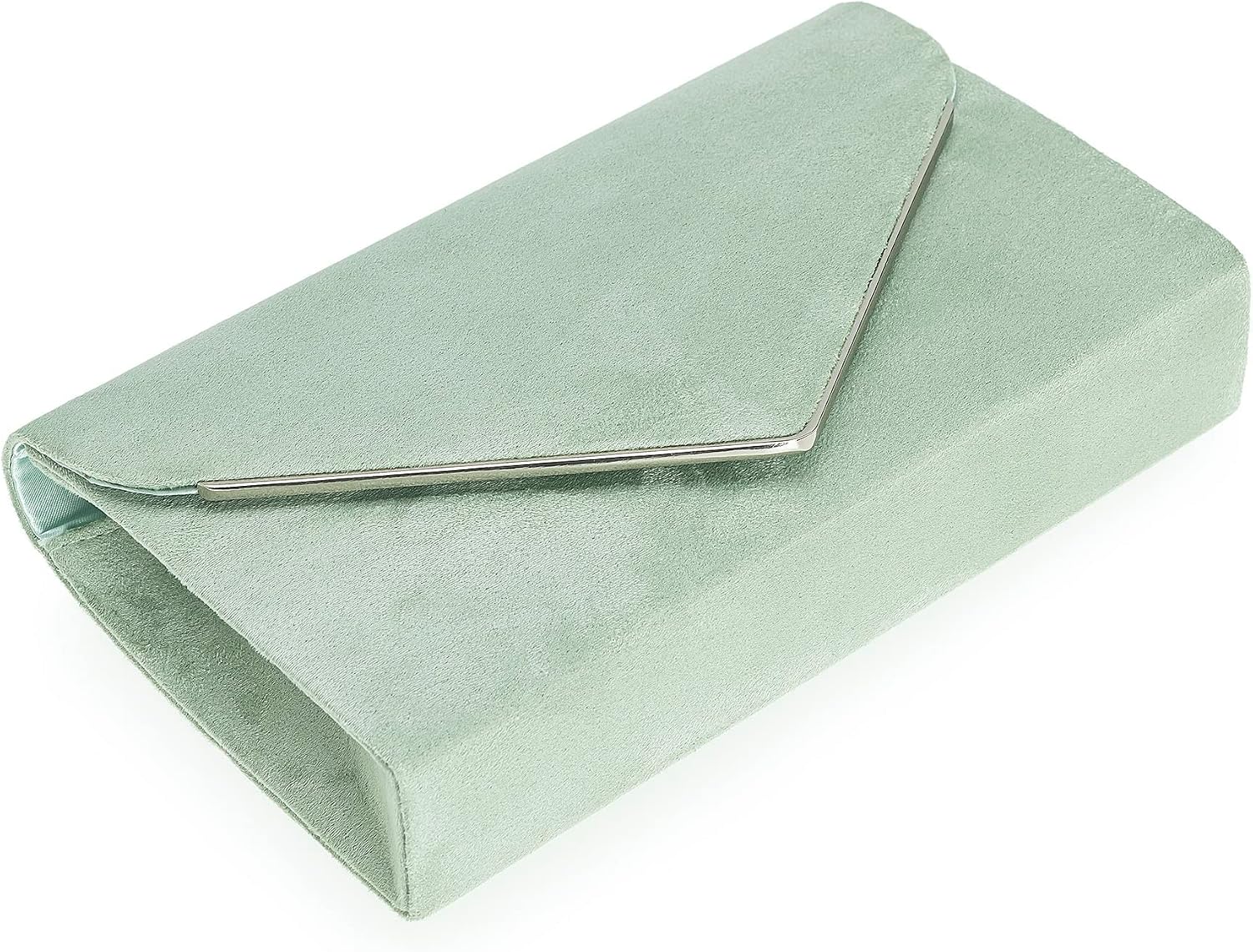 Women's Green Suede Envelope Clutch Evening Purse with Chain