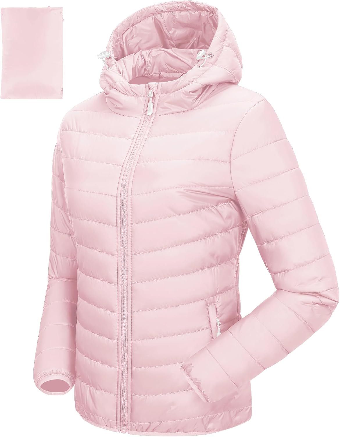 Women's Packable Hooded Puffer Jacket Lightweight Pink