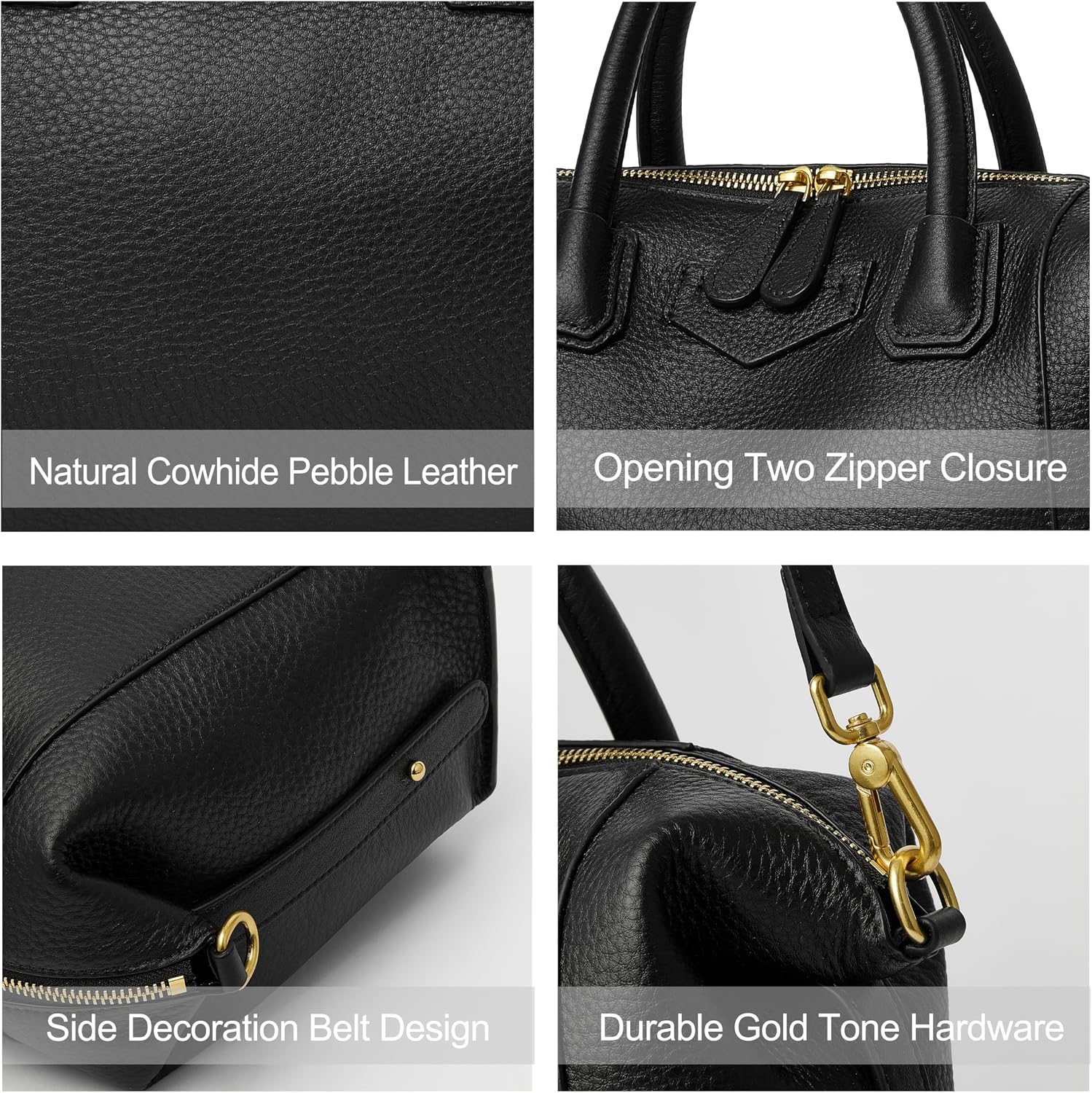 Women's Genuine Leather Boston Satchel Handbag, Black Women's Genuine Leather Boston Satchel Handbag, Black