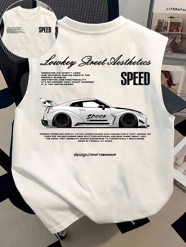 Herren Casual Fashion Street Racing Slogan Bedrucktes, lockeres Tanktop, Sommer