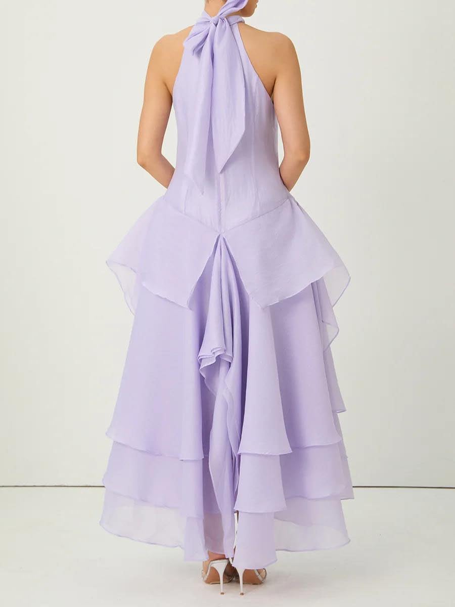 Women's Halter Tiered Maxi Dress Sleeveless Ruffle Lavender Women's Halter Tiered Maxi Dress Sleeveless Ruffle Lavender