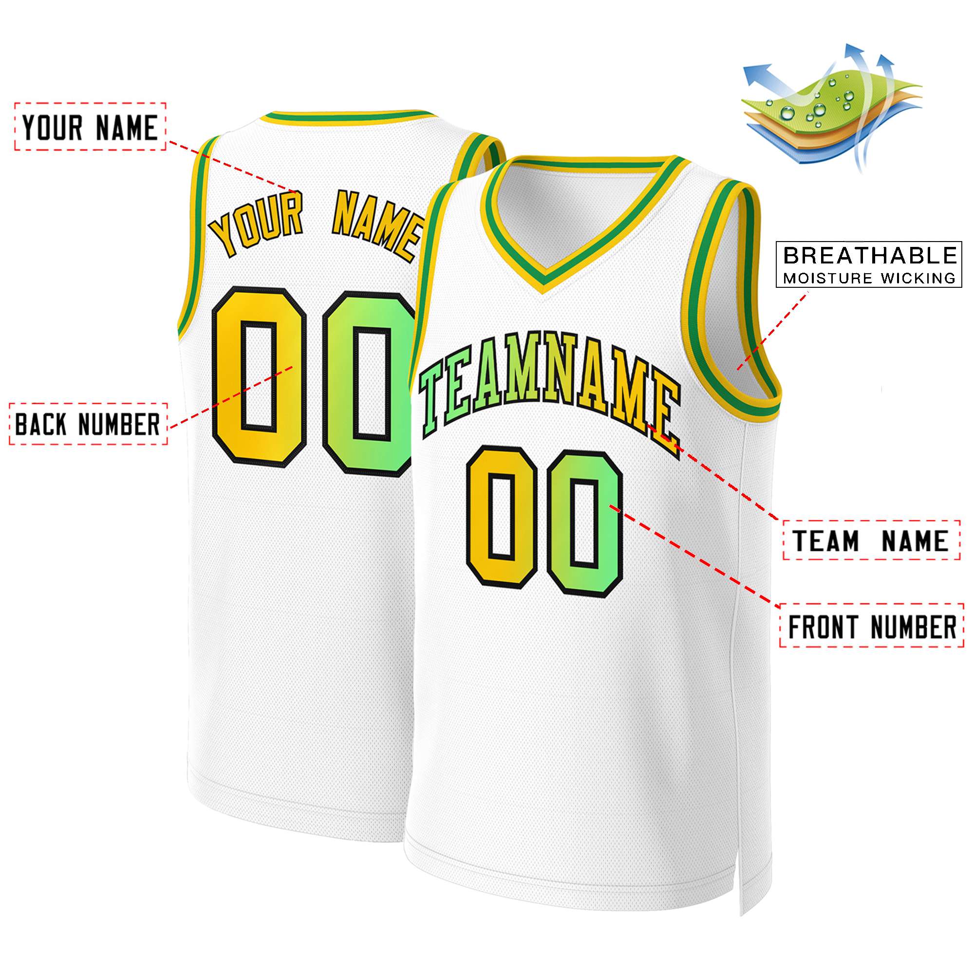 Benutzerdefiniertes Basketballtrikot mit klassischem Farbverlauf und modischen Oberteilen