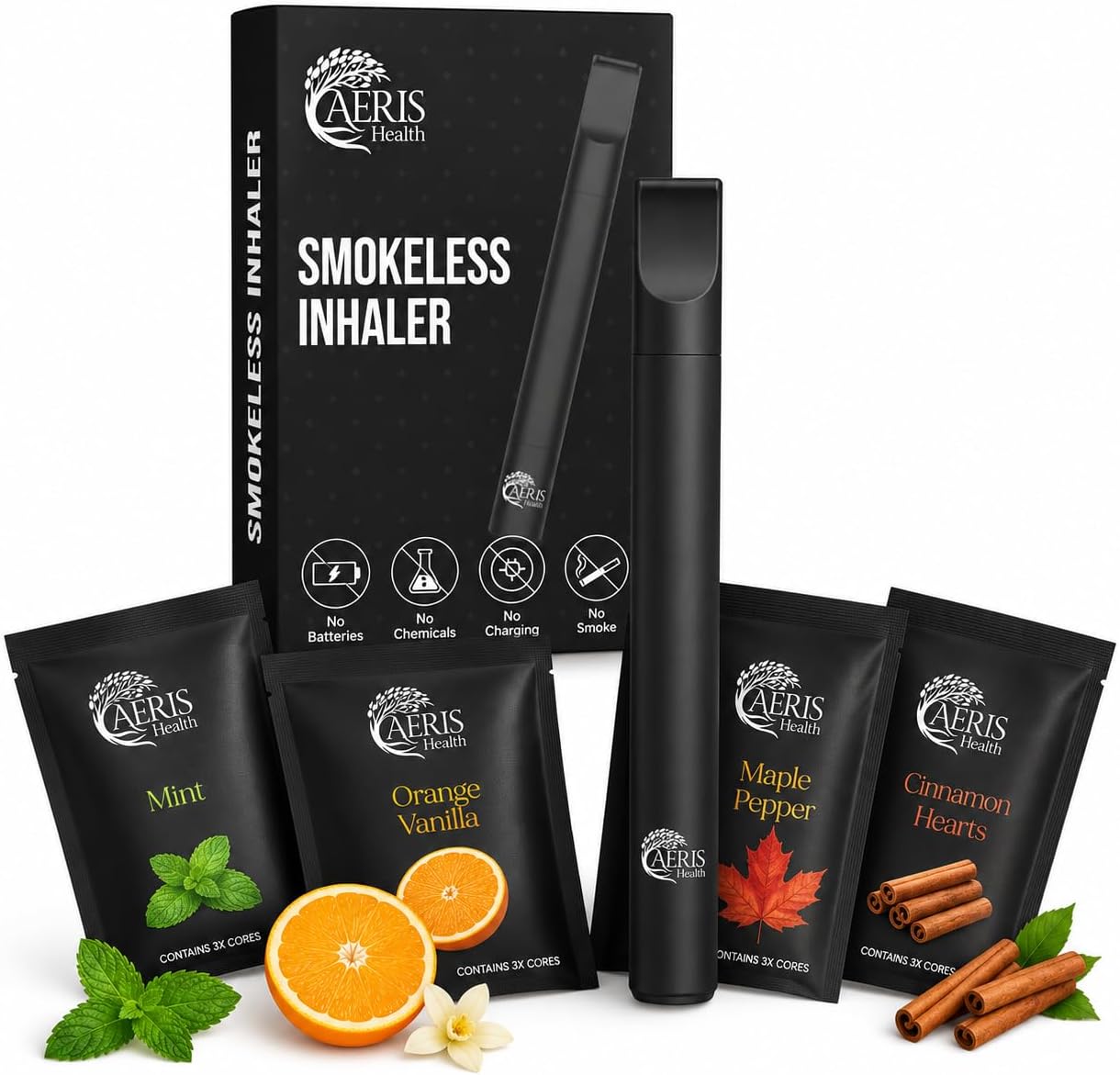 Portable Aroma Inhaler, 12 Plant-Based Cores, 4 Scents