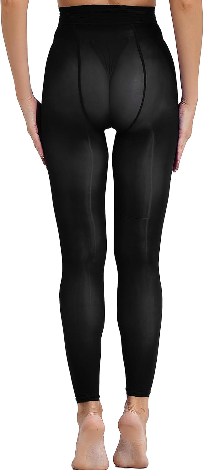 Women's High Waist Sheer Glossy Leggings (Black) Women's High Waist Sheer Glossy Leggings (Black)