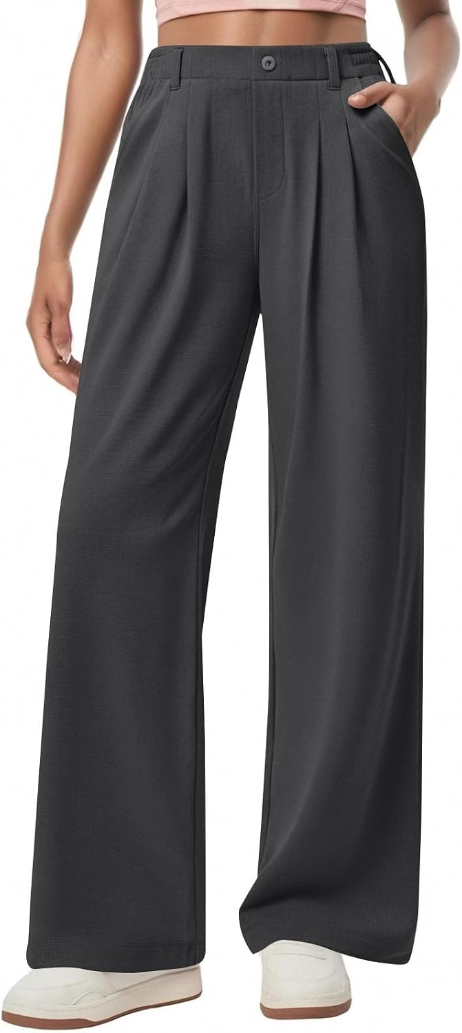 Dress Pants for Women Business Casual High Waisted Wide Leg Palazzo Fit Office Slacks with Pockets