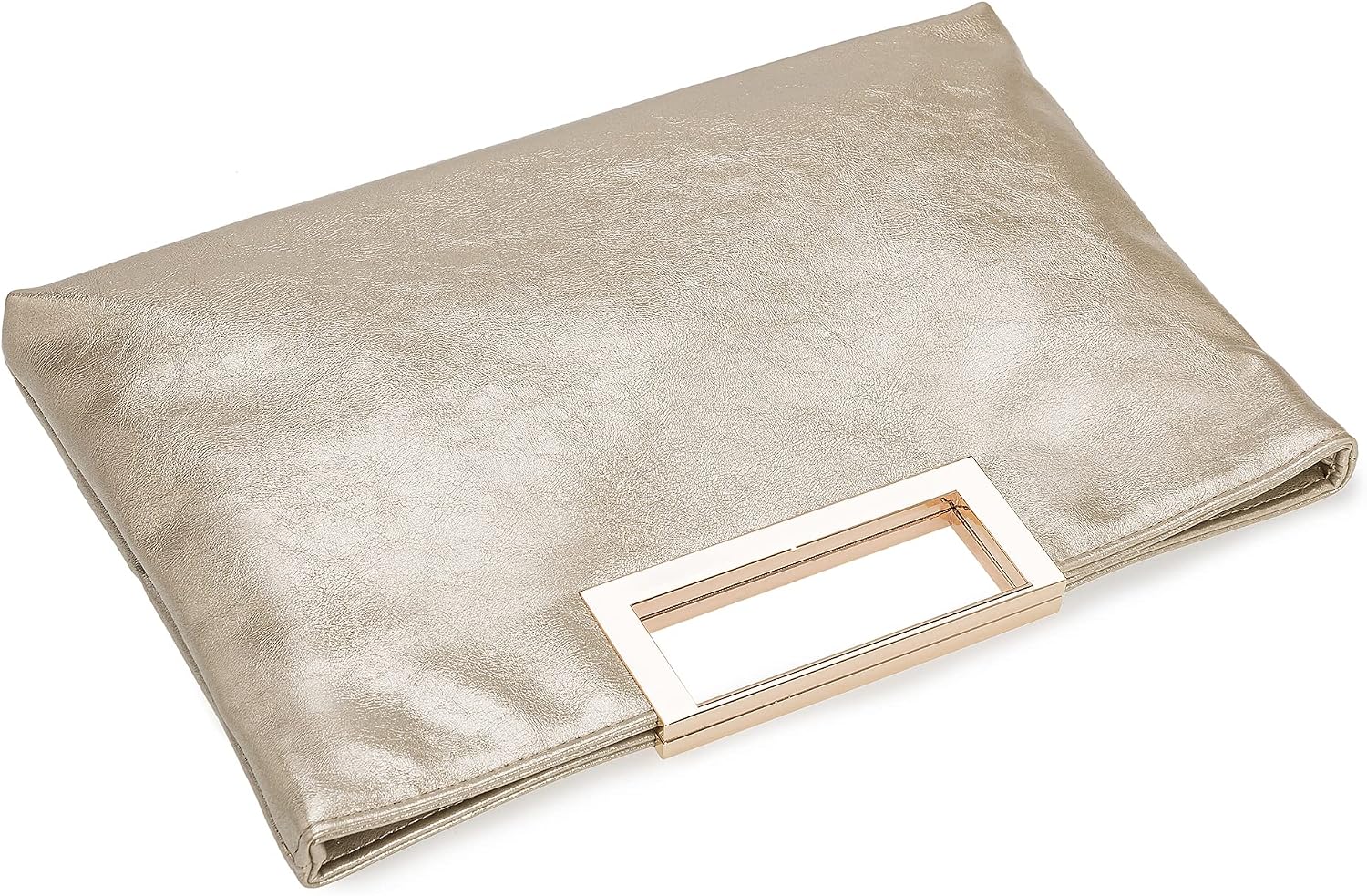 Women's Metallic Leather Clutch Purse Cutout Handle Evening Bag