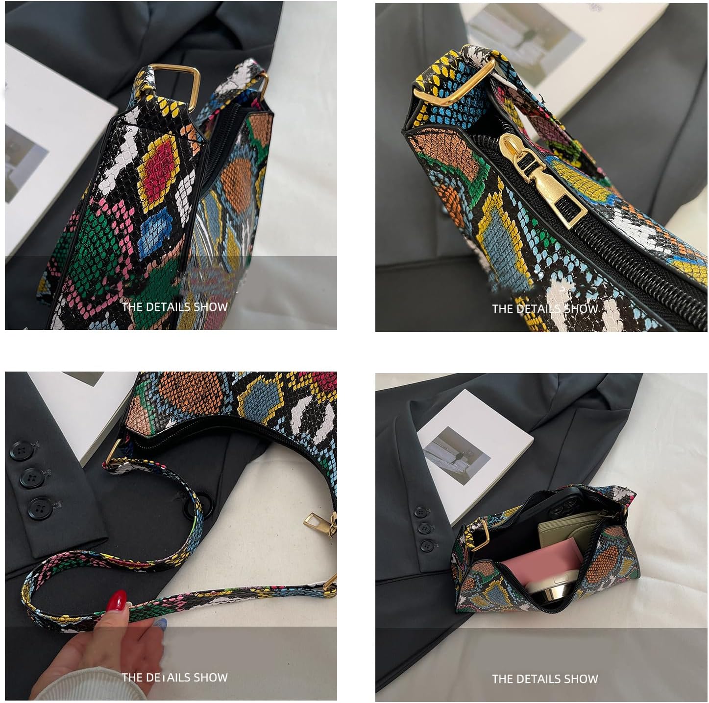 Women's Snakeskin Print Baguette Shoulder Bag Multicolor Women's Snakeskin Print Baguette Shoulder Bag Multicolor