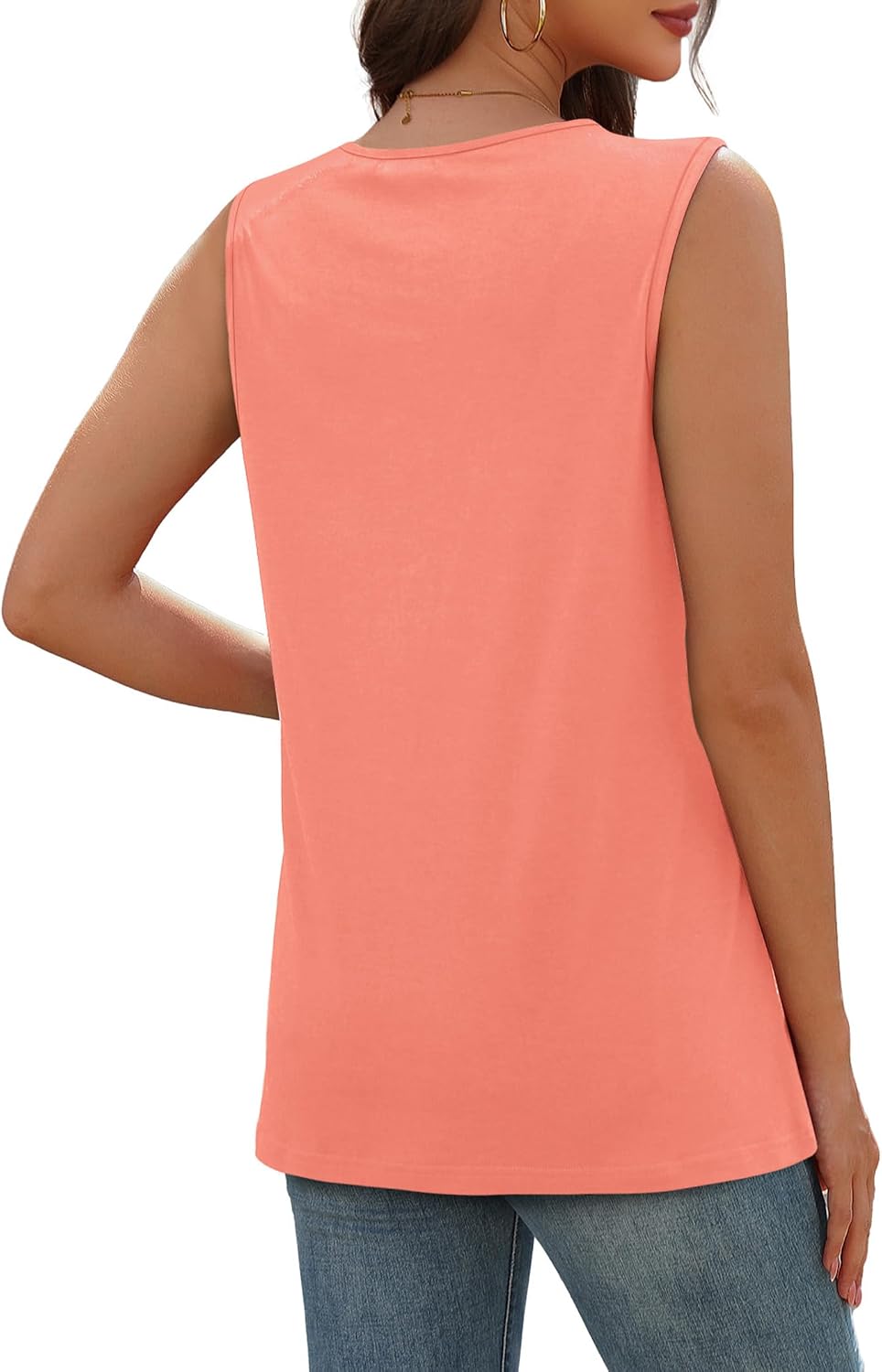 Women's Button Down V Neck Sleeveless Tank Top Coral