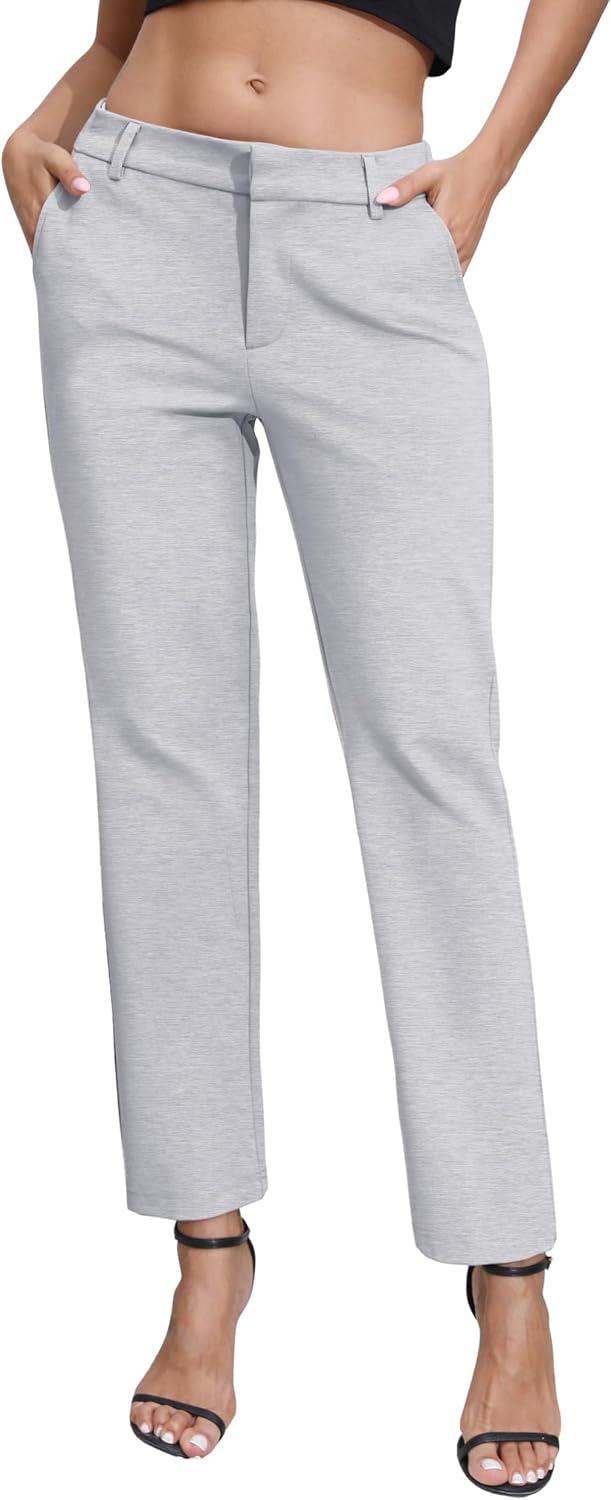Women's Elastic Waisted Dress Pants Business Work Casual Stretch Slacks with Pockets