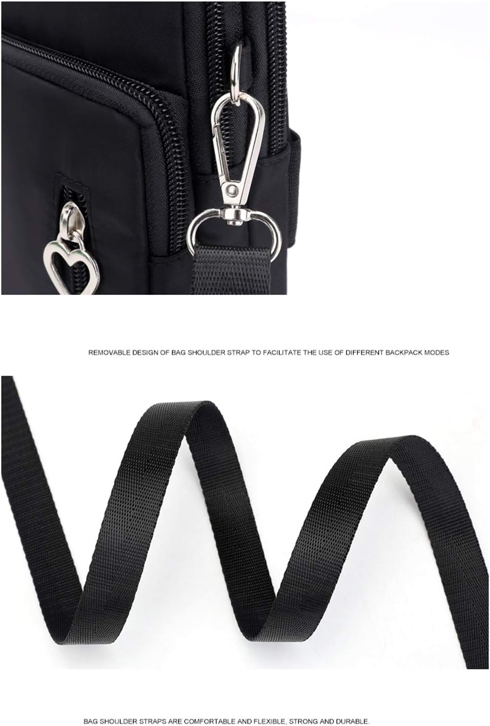 Women's Nylon Crossbody Phone Bag with Heart Zipper Women's Nylon Crossbody Phone Bag with Heart Zipper
