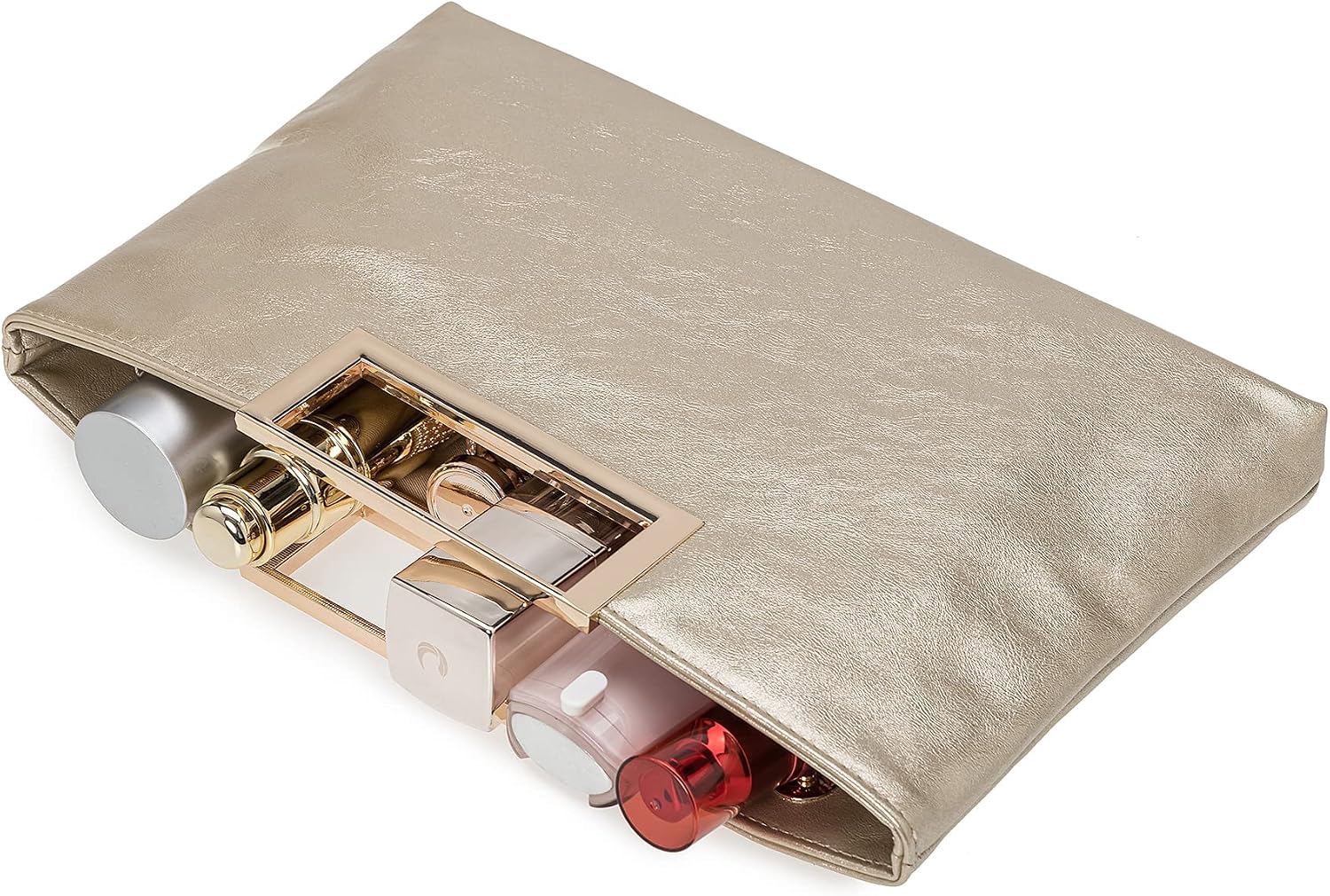 Women's Metallic Leather Clutch Purse Cutout Handle Evening Bag