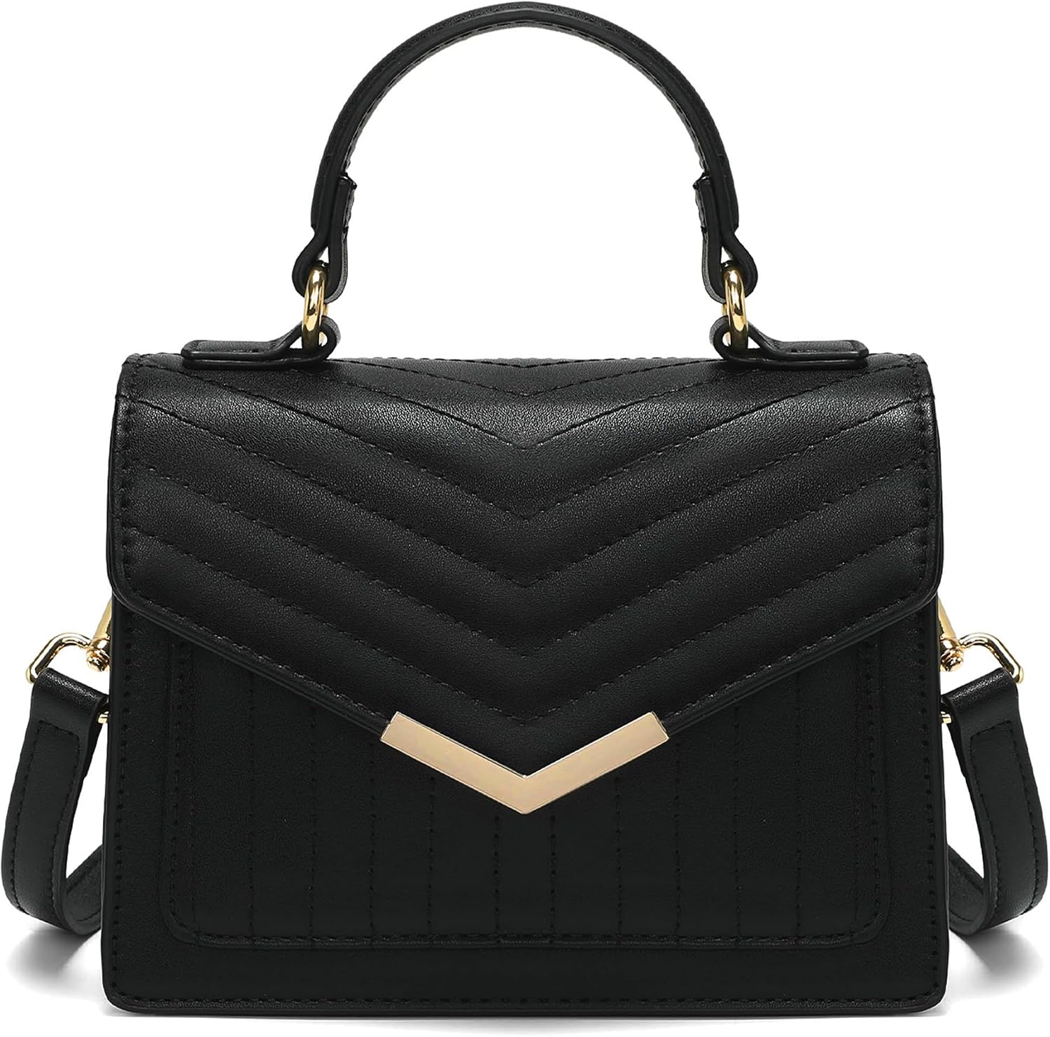 Women's Quilted Vegan Leather Top-Handle Bag, Black